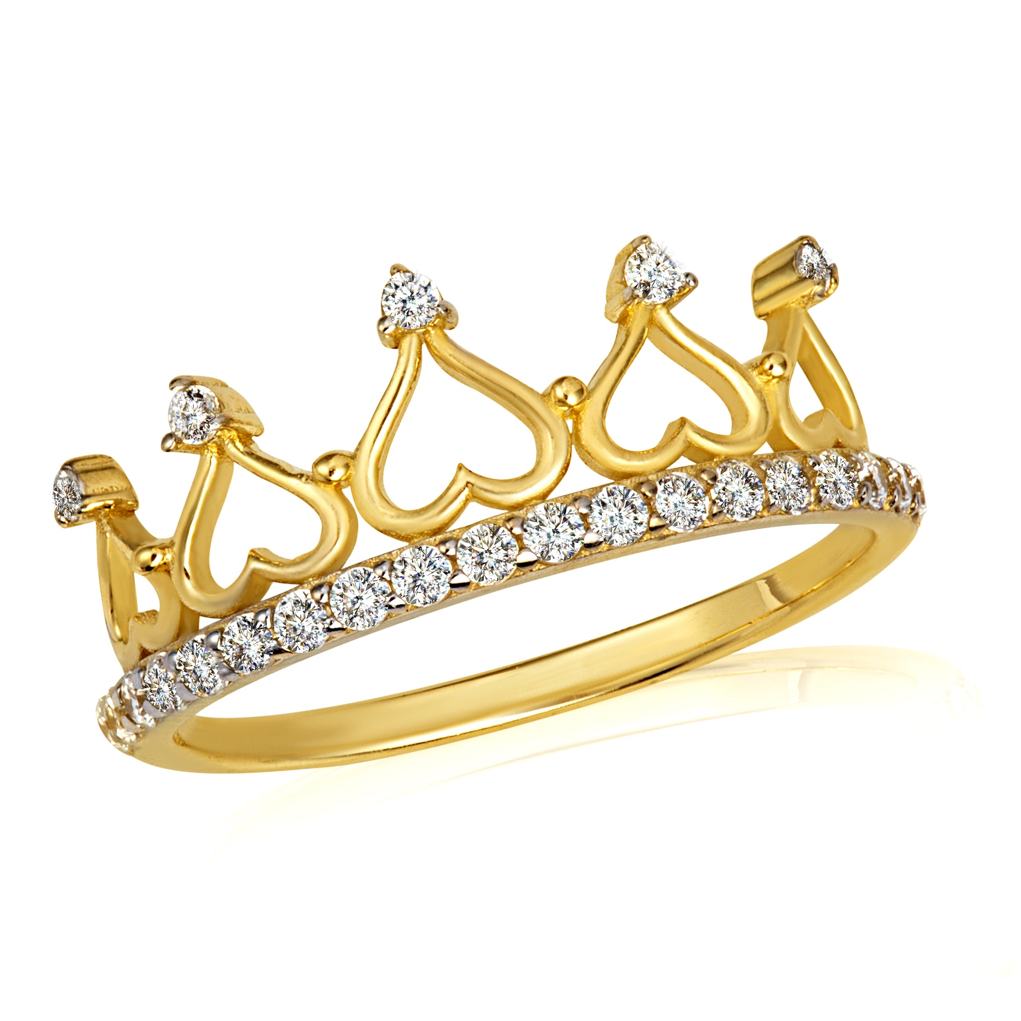Gold Cubic Zirconia Heart Princess Crown Ring