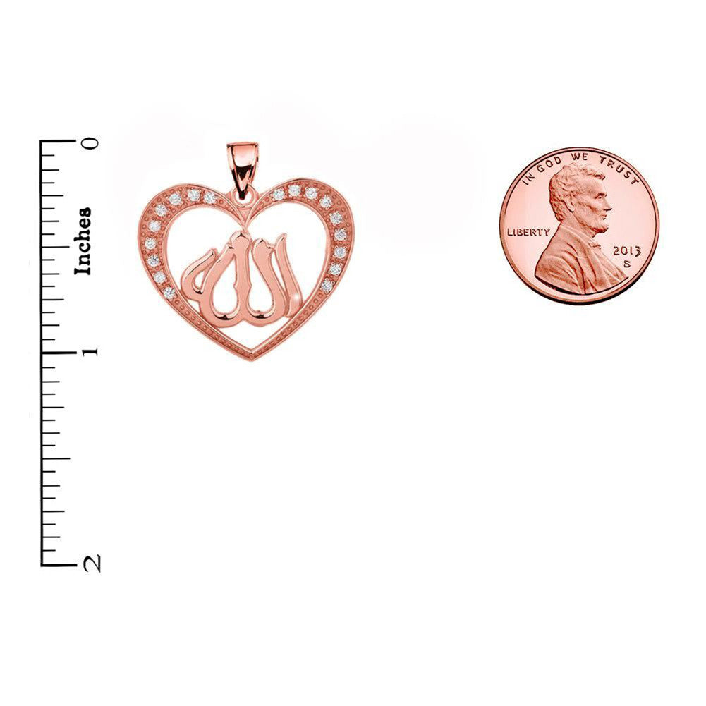 Gold Cubic Zirconia Heart with Allah Pendant Necklace, view 6