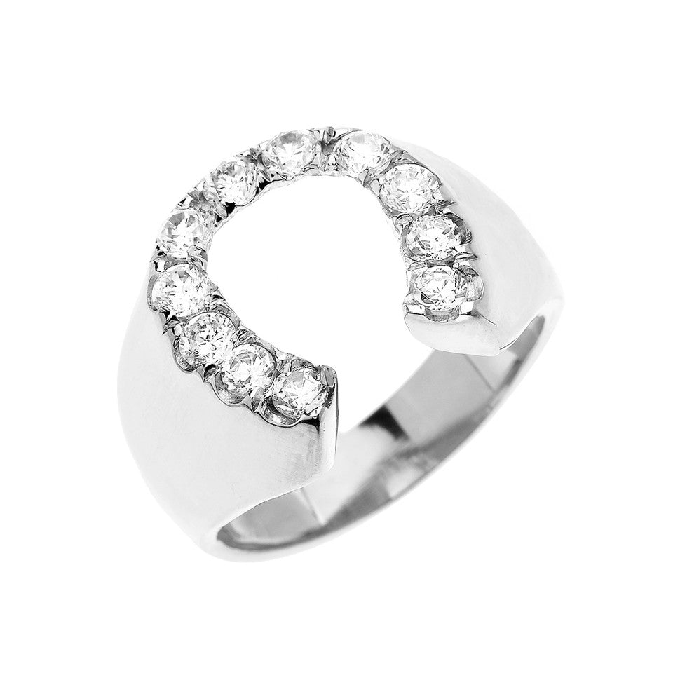 Gold Cubic Zirconia Horseshoe Lucky Men's Ring, view 2