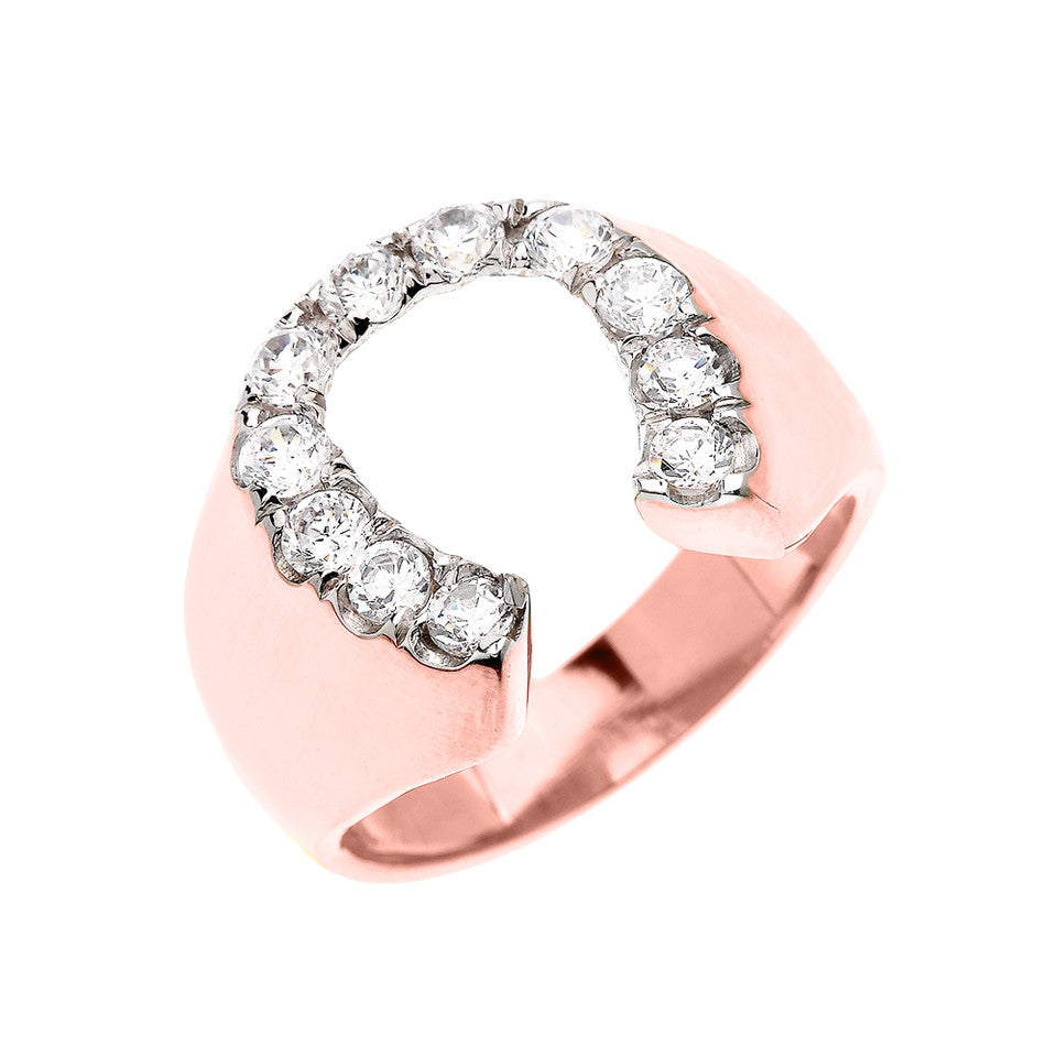 Gold Cubic Zirconia Horseshoe Lucky Men's Ring, view 3