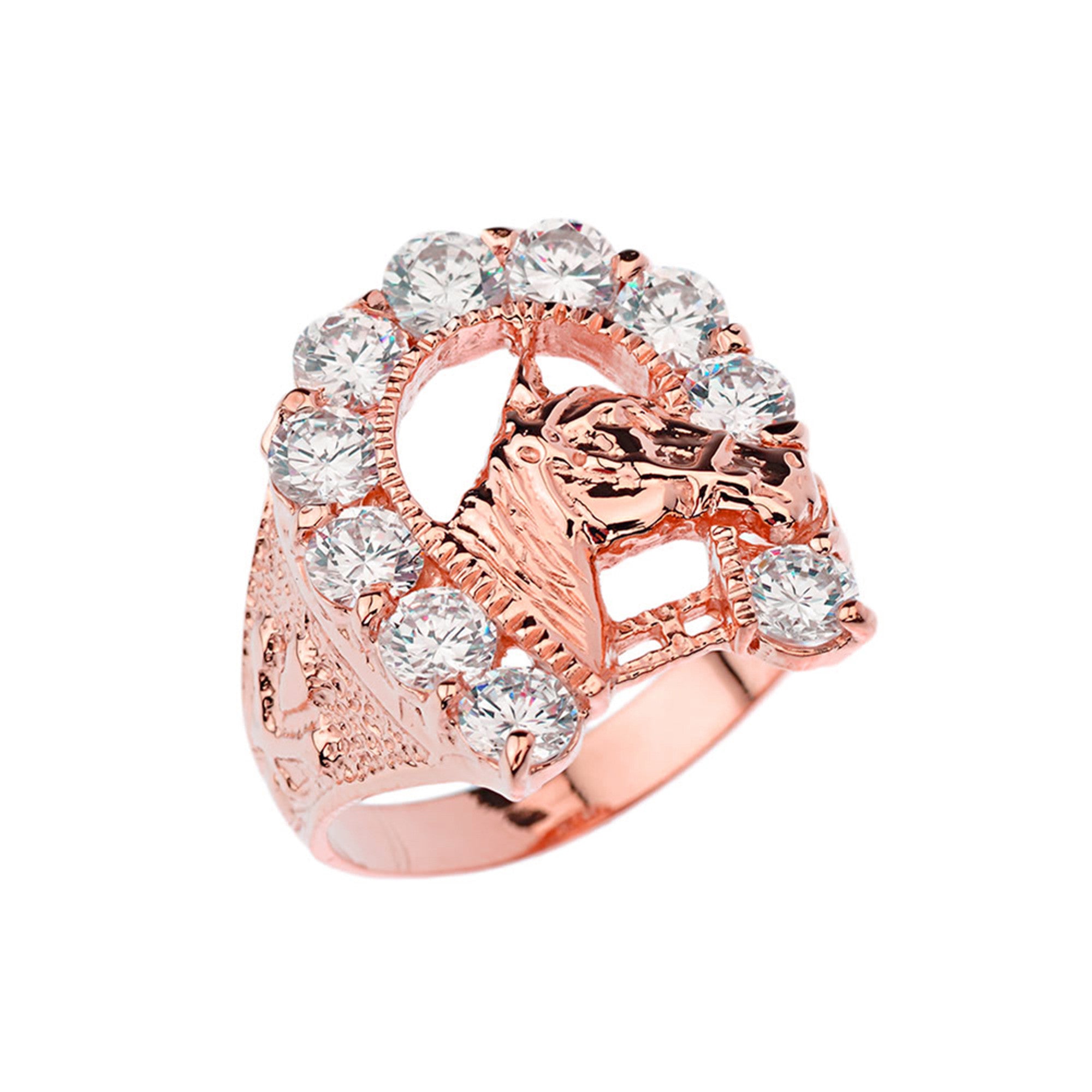 Gold Cubic Zirconia Horseshoe Ring, view 2