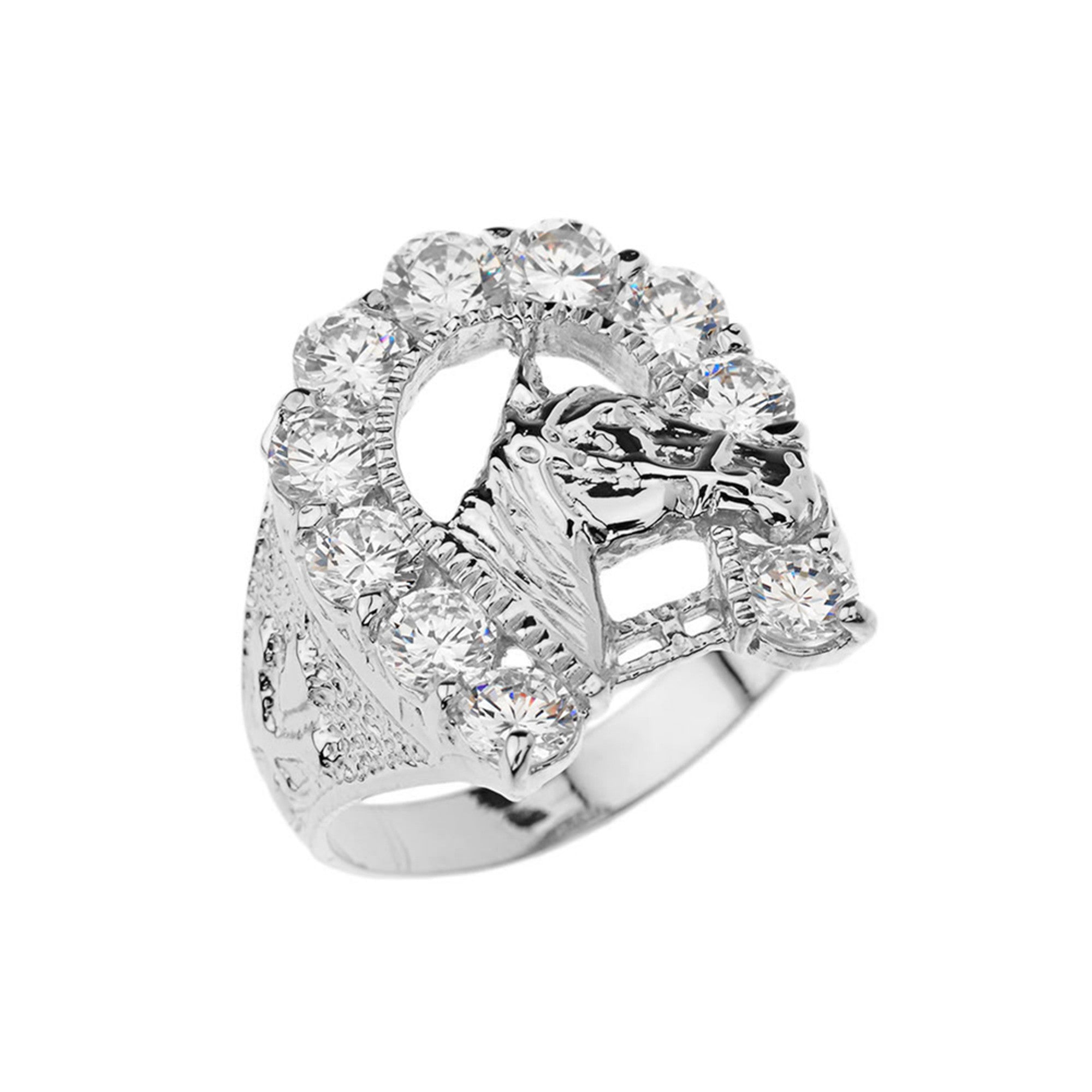 Gold Cubic Zirconia Horseshoe Ring, view 3