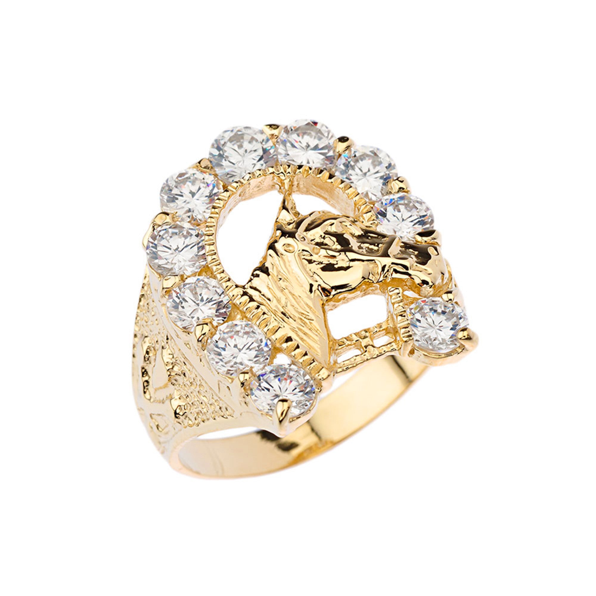 Gold Cubic Zirconia Horseshoe Ring, view 4