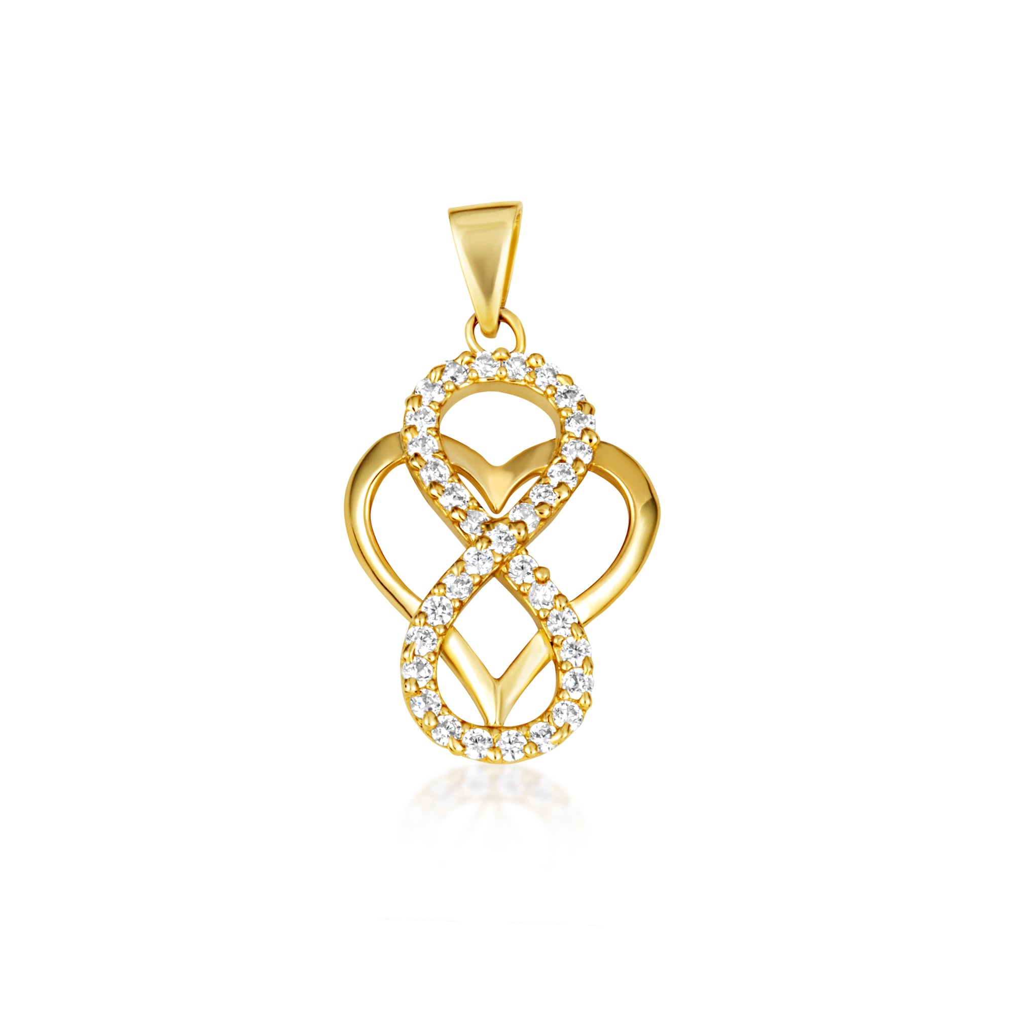 Gold Cubic Zirconia Infinity Heart Pendant Necklace, view 4