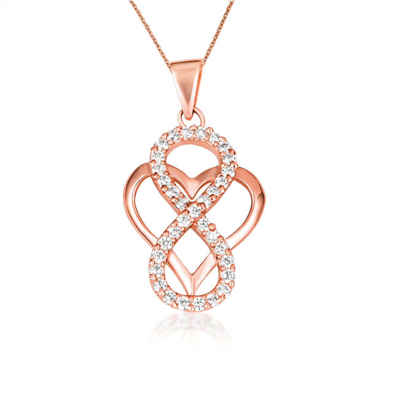 Gold Cubic Zirconia Infinity Heart Pendant Necklace, view 8