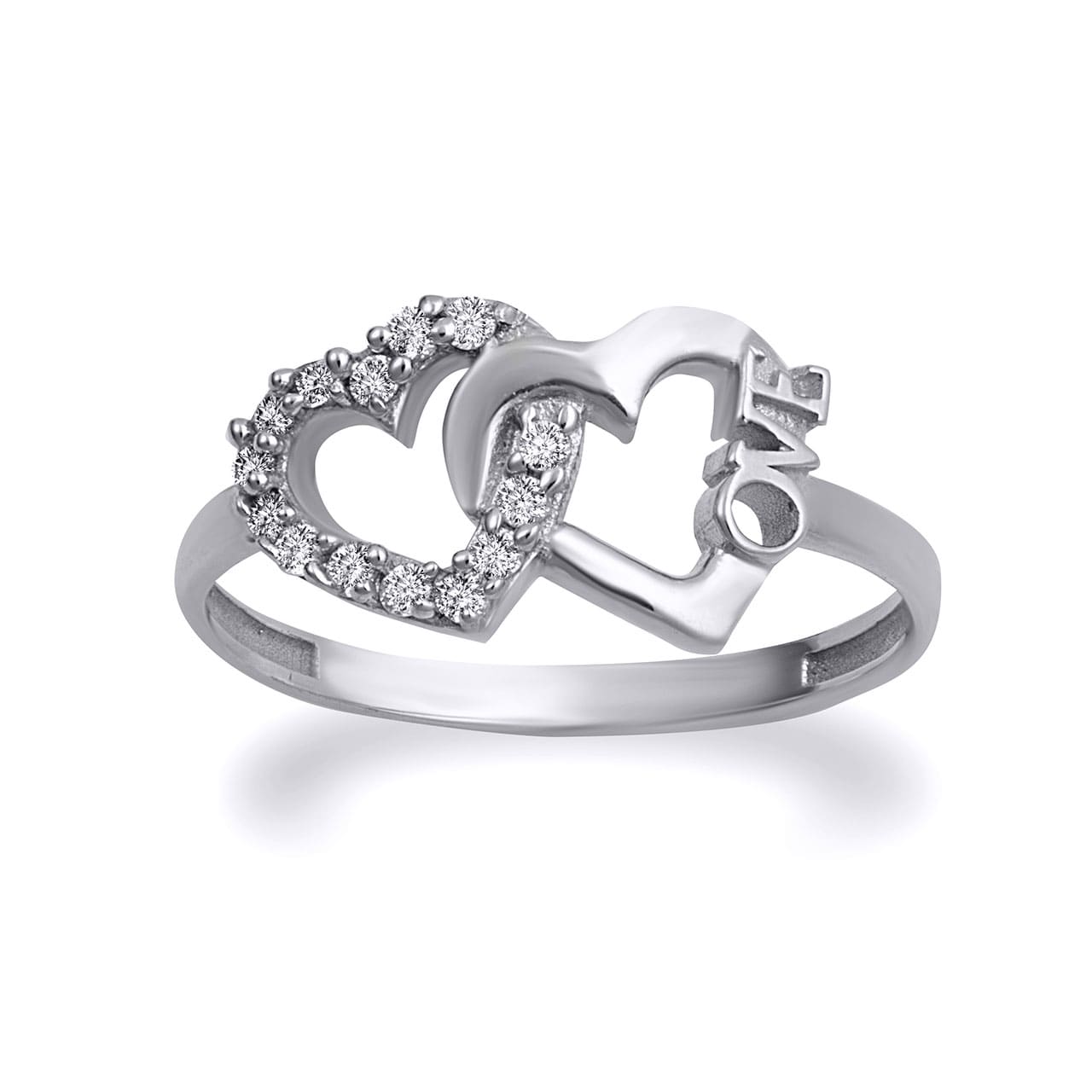 Gold Cubic Zirconia Interlocking Hearts Love Ring, view 3