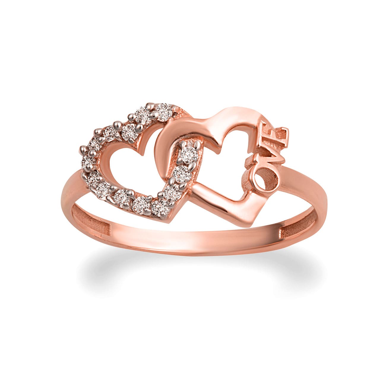 Gold Cubic Zirconia Interlocking Hearts Love Ring, view 4