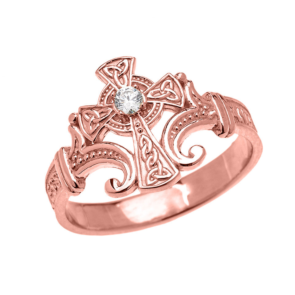 Gold Cubic Zirconia Irish Celtic Cross Trinity Knot Ring, view 5