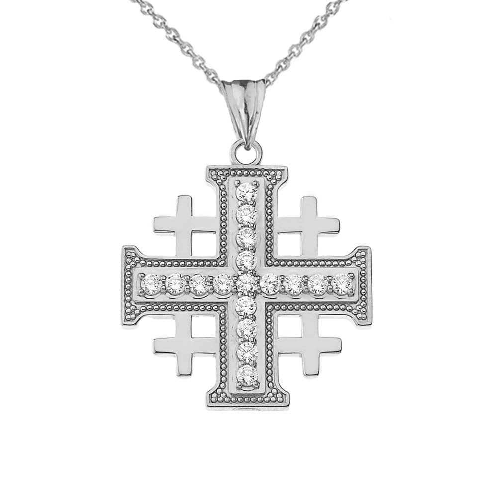 Gold Cubic Zirconia Jerusalem Cross Pendant Necklace, view 6