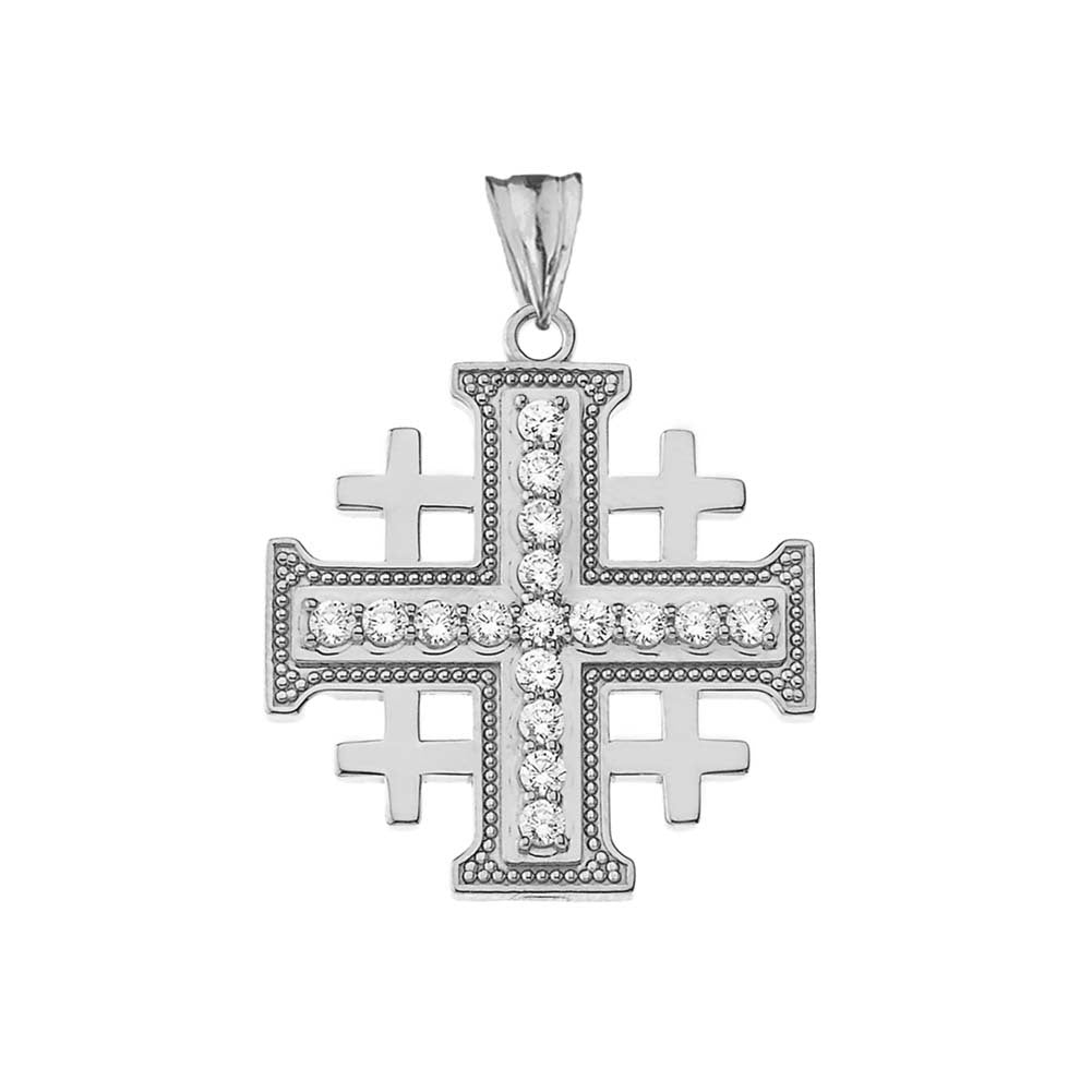 Gold Cubic Zirconia Jerusalem Cross Pendant Necklace, view 7