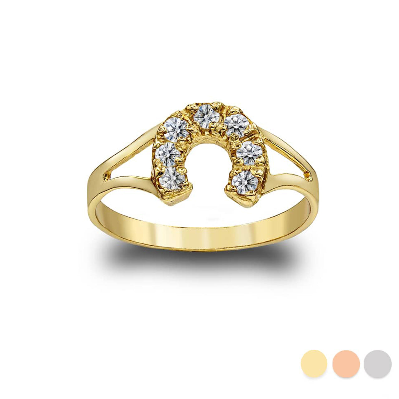 Gold Cubic Zirconia Lucky Horseshoe Ring