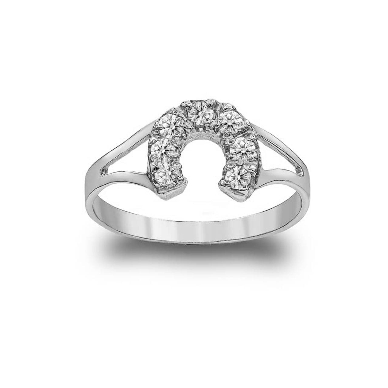 Gold Cubic Zirconia Lucky Horseshoe Ring, view 2