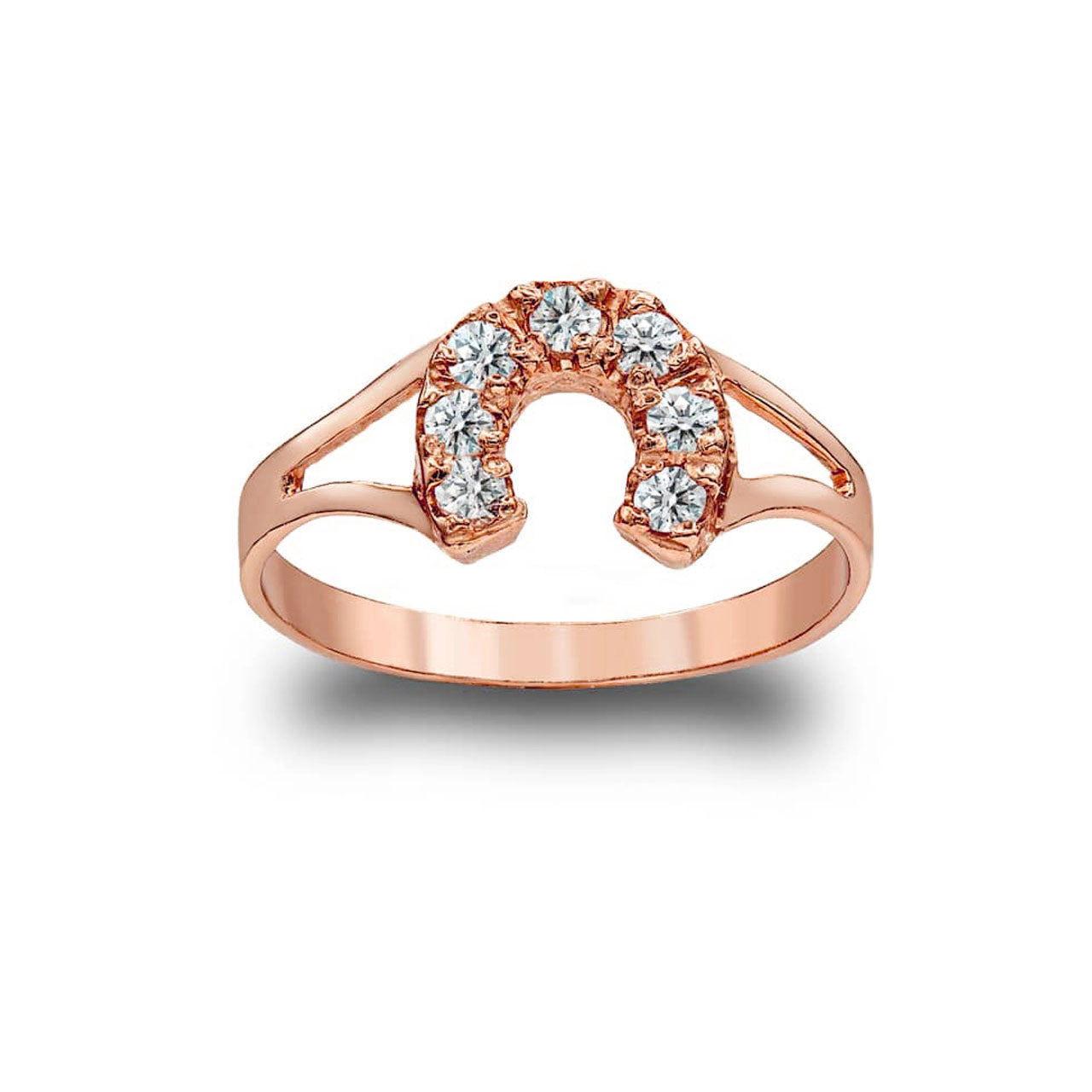 Gold Cubic Zirconia Lucky Horseshoe Ring, view 3