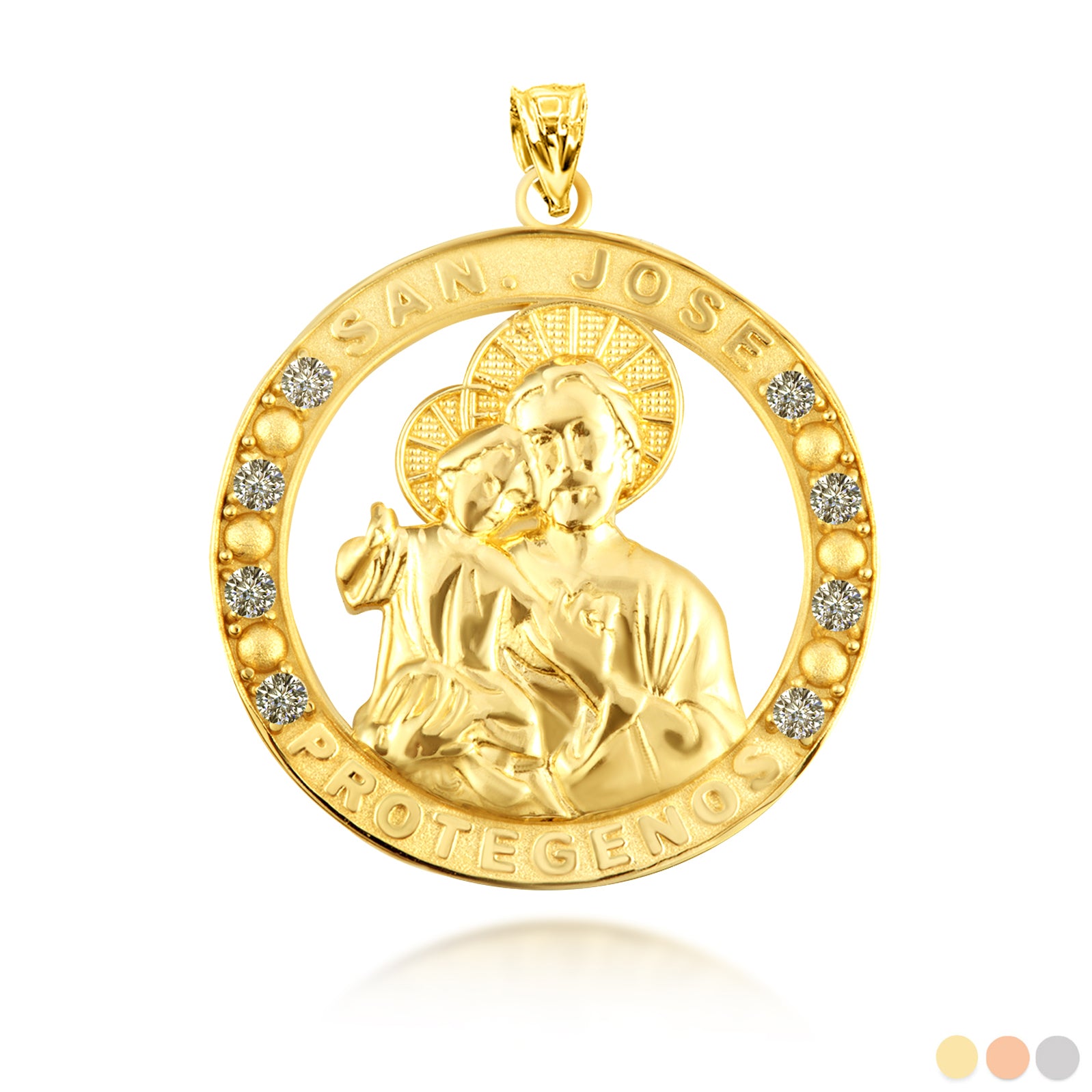 Gold Cubic Zirconia Patron Saint Joseph Baby Jesus Pendant Necklace