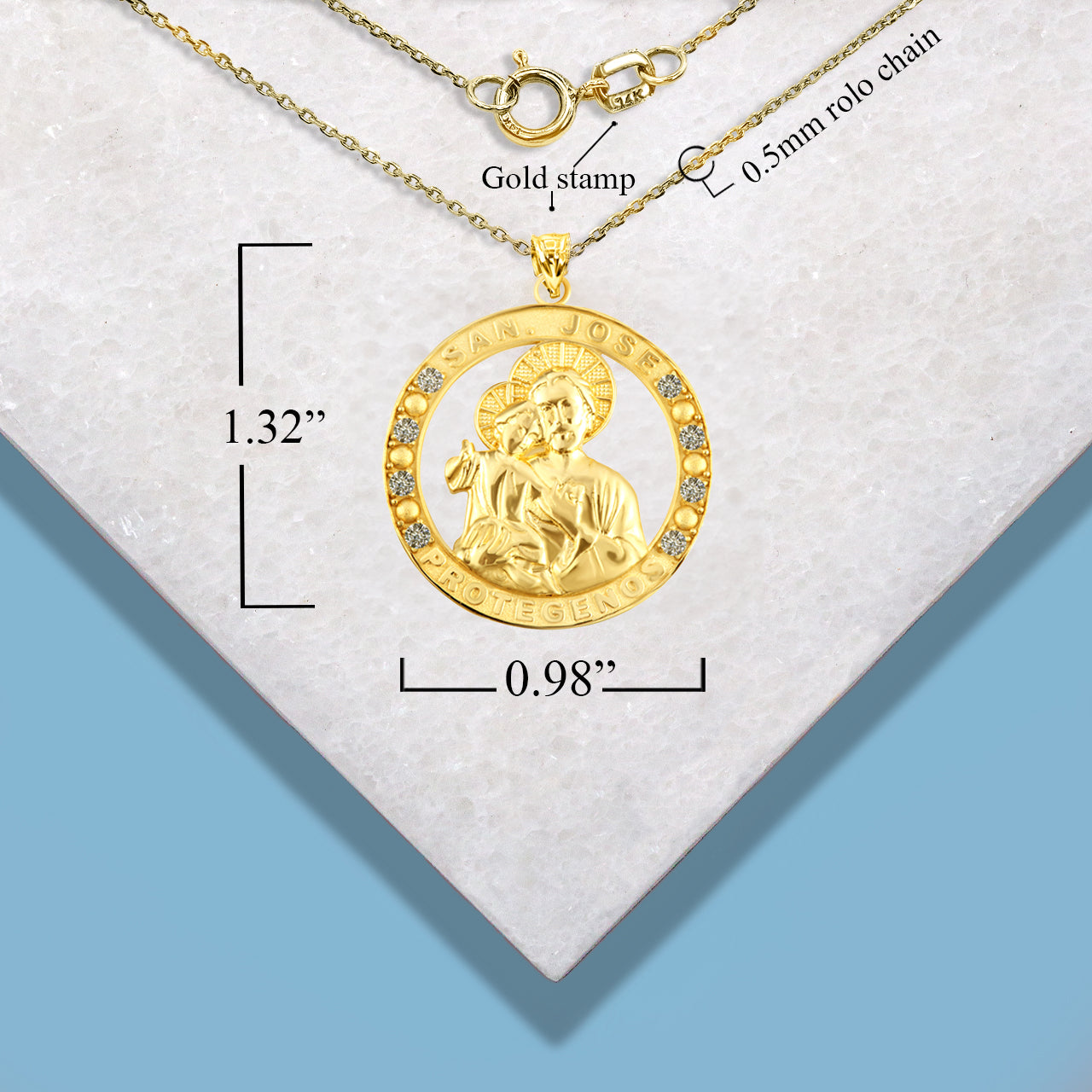 Gold Cubic Zirconia Patron Saint Joseph Baby Jesus Pendant Necklace, view 4
