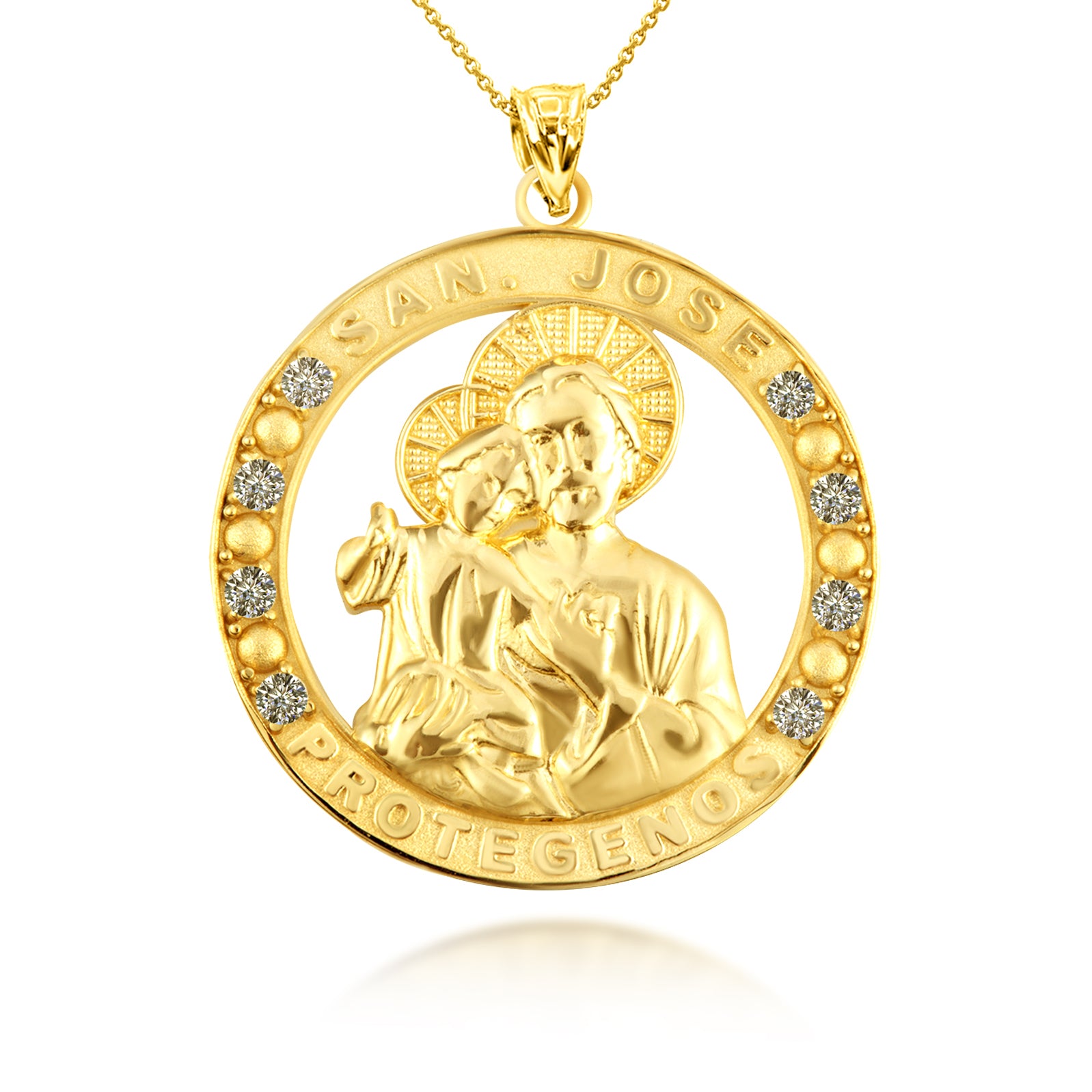 Gold Cubic Zirconia Patron Saint Joseph Baby Jesus Pendant Necklace, view 5