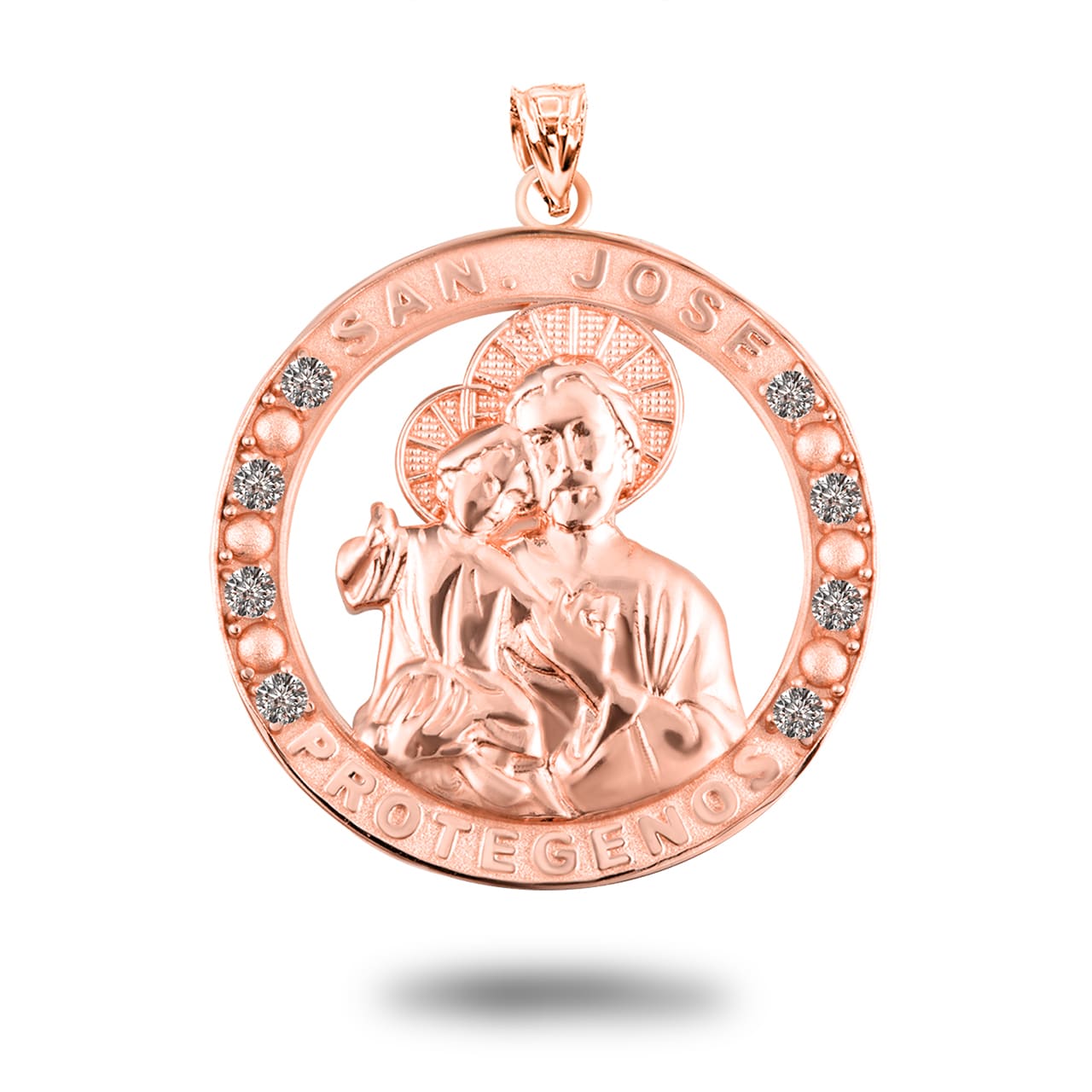 Gold Cubic Zirconia Patron Saint Joseph Baby Jesus Pendant Necklace, view 6