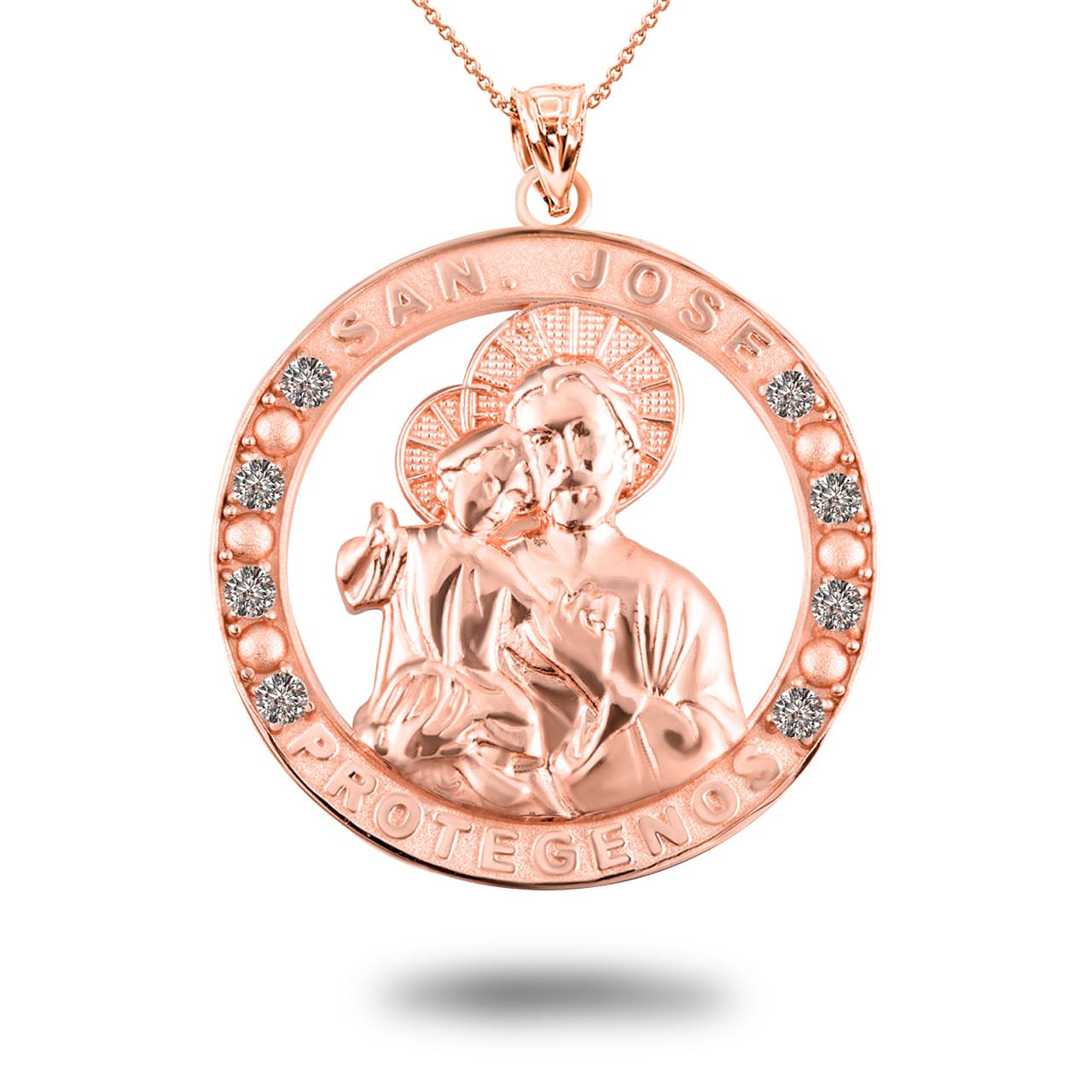 Gold Cubic Zirconia Patron Saint Joseph Baby Jesus Pendant Necklace, view 7