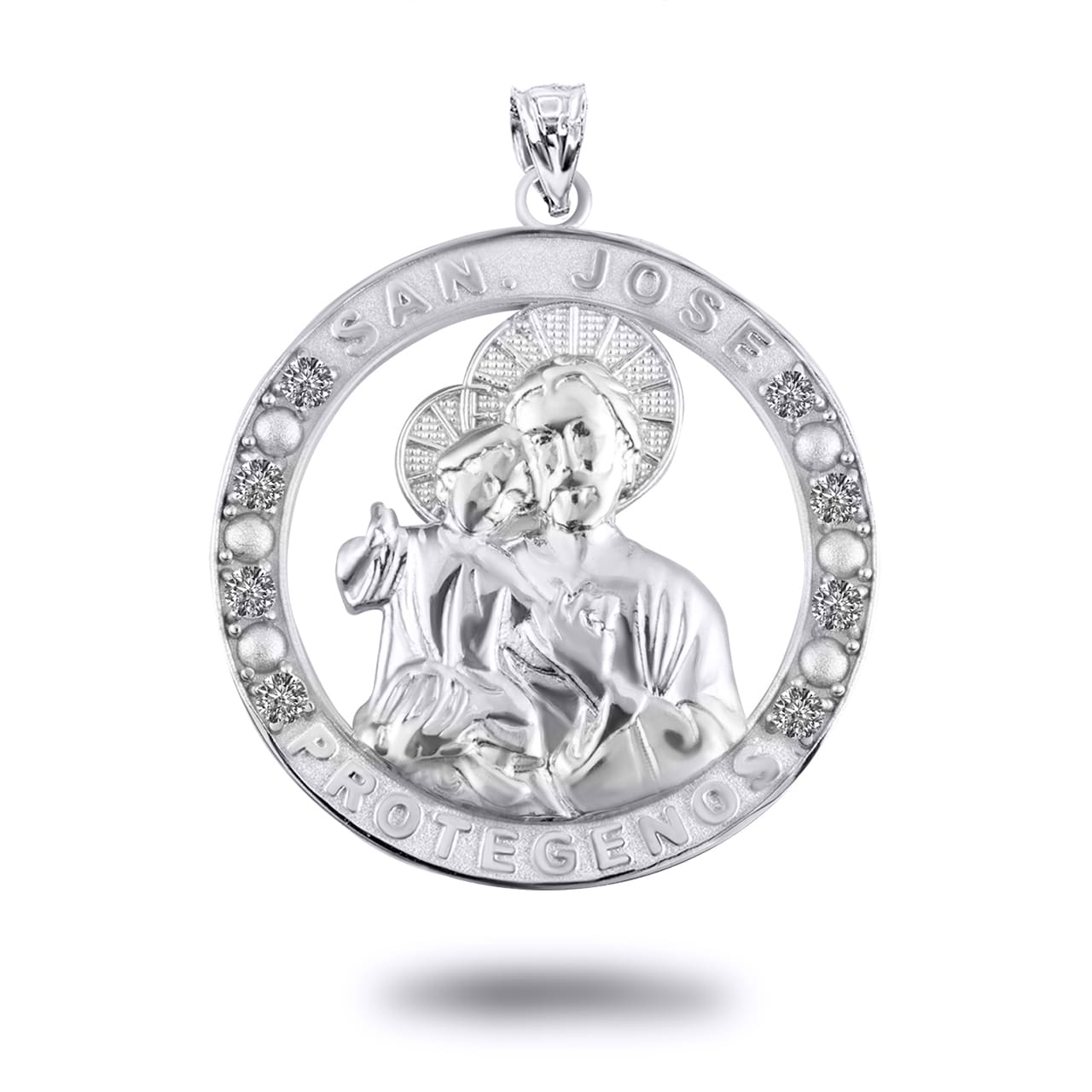 Gold Cubic Zirconia Patron Saint Joseph Baby Jesus Pendant Necklace, view 8