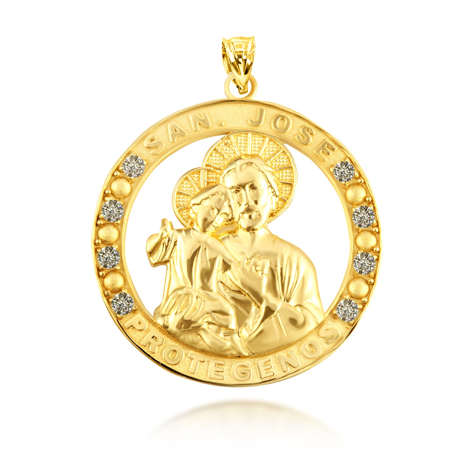 Gold Cubic Zirconia Patron Saint Joseph Baby Jesus Pendant Necklace, view 10