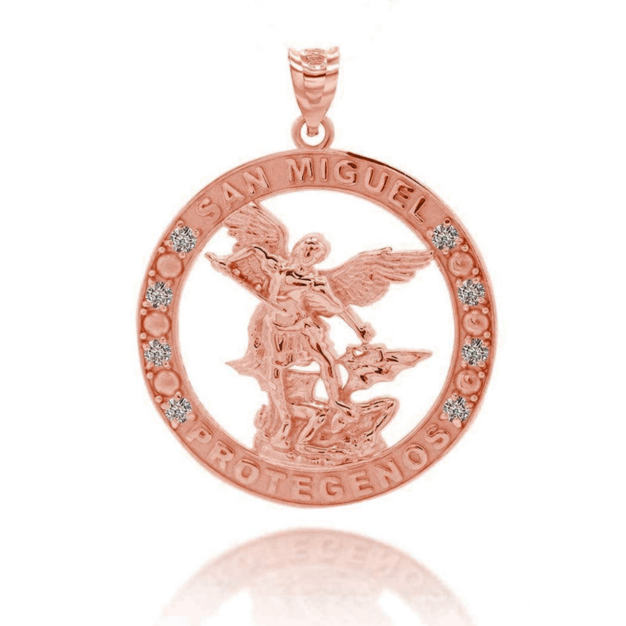 Gold Cubic Zirconia Patron Saint Michael Archangel Round Pendant Necklace, view 6