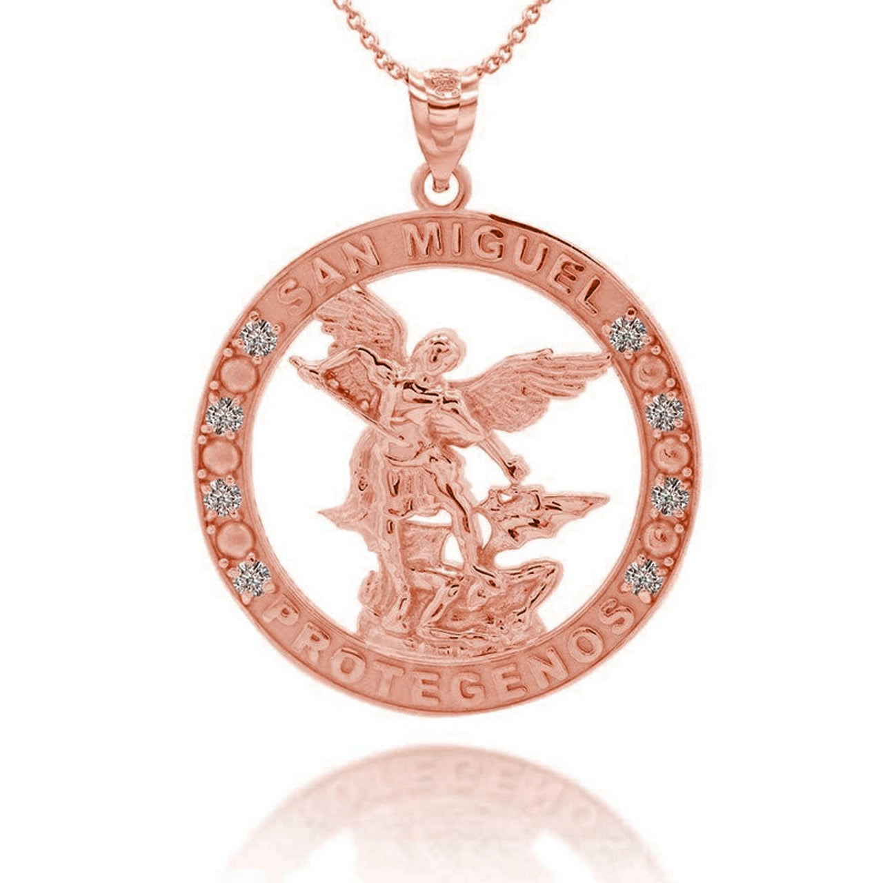 Gold Cubic Zirconia Patron Saint Michael Archangel Round Pendant Necklace, view 7