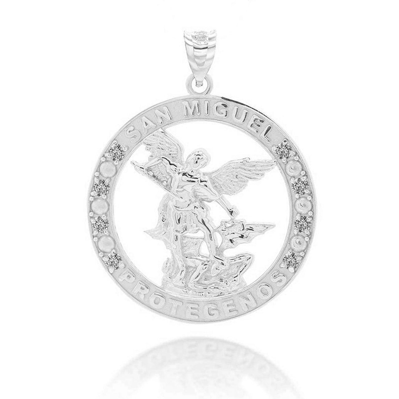 Gold Cubic Zirconia Patron Saint Michael Archangel Round Pendant Necklace, view 8