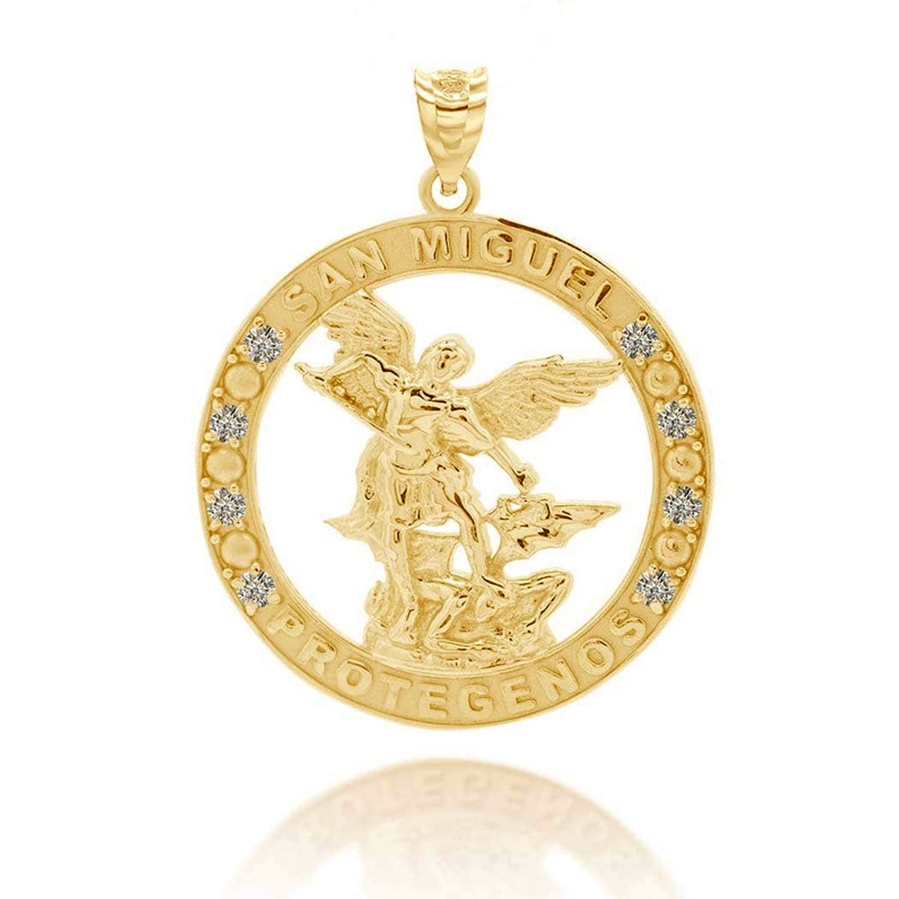 Gold Cubic Zirconia Patron Saint Michael Archangel Round Pendant Necklace, view 10