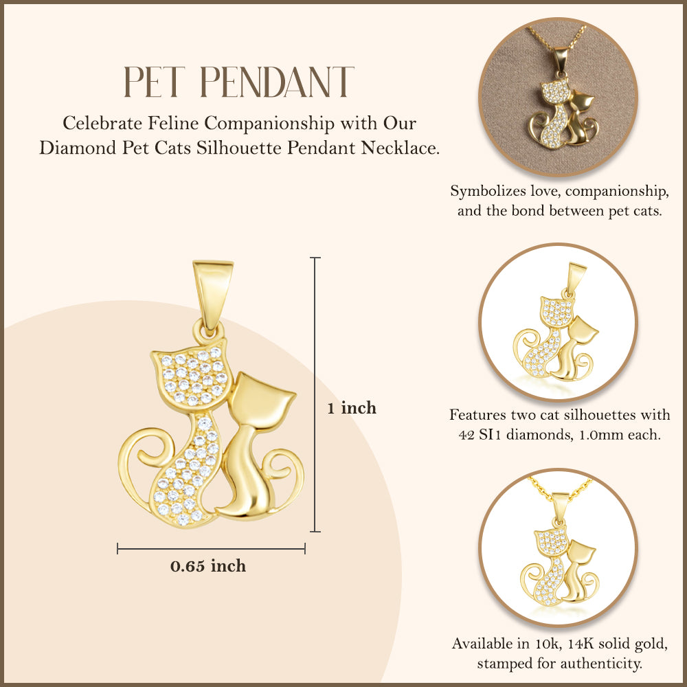 Gold Cubic Zirconia Pet Cats Silhouette Pendant Necklace, view 3
