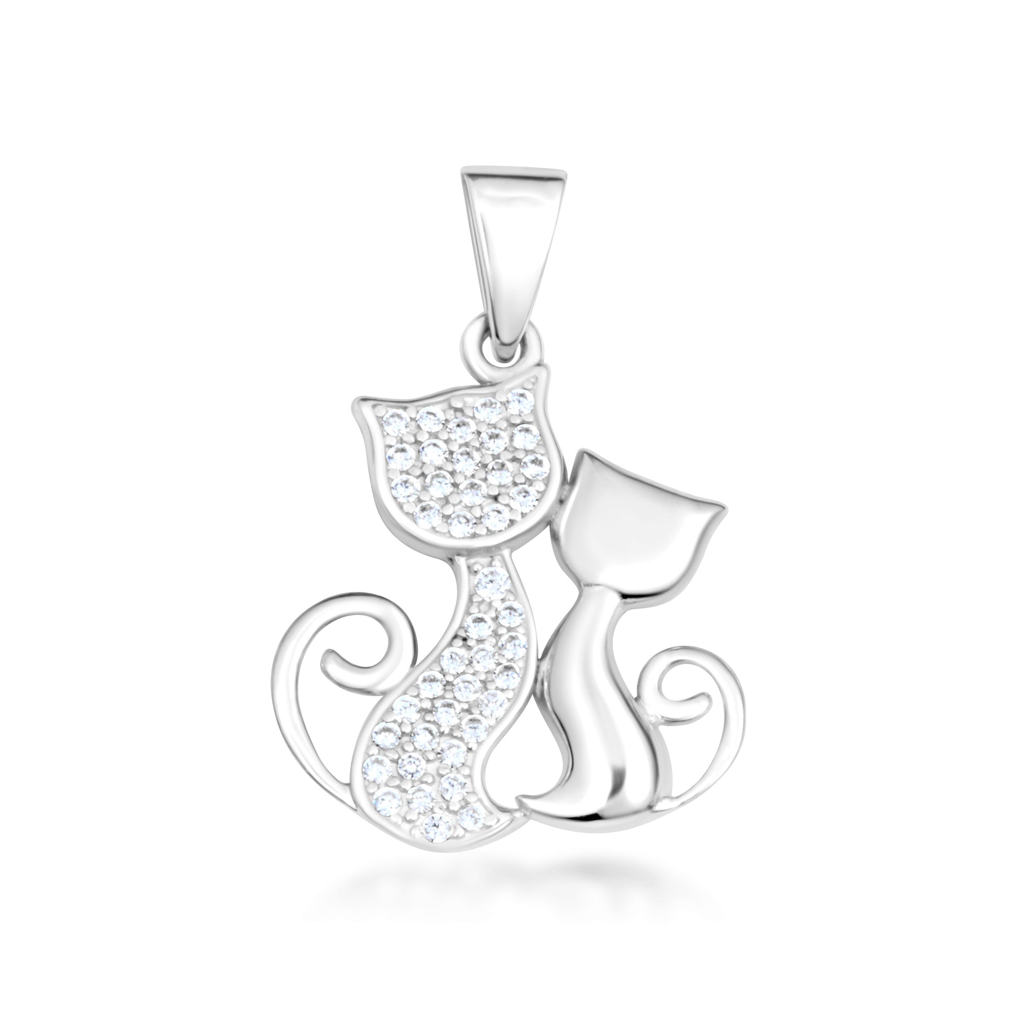 Gold Cubic Zirconia Pet Cats Silhouette Pendant Necklace, view 5