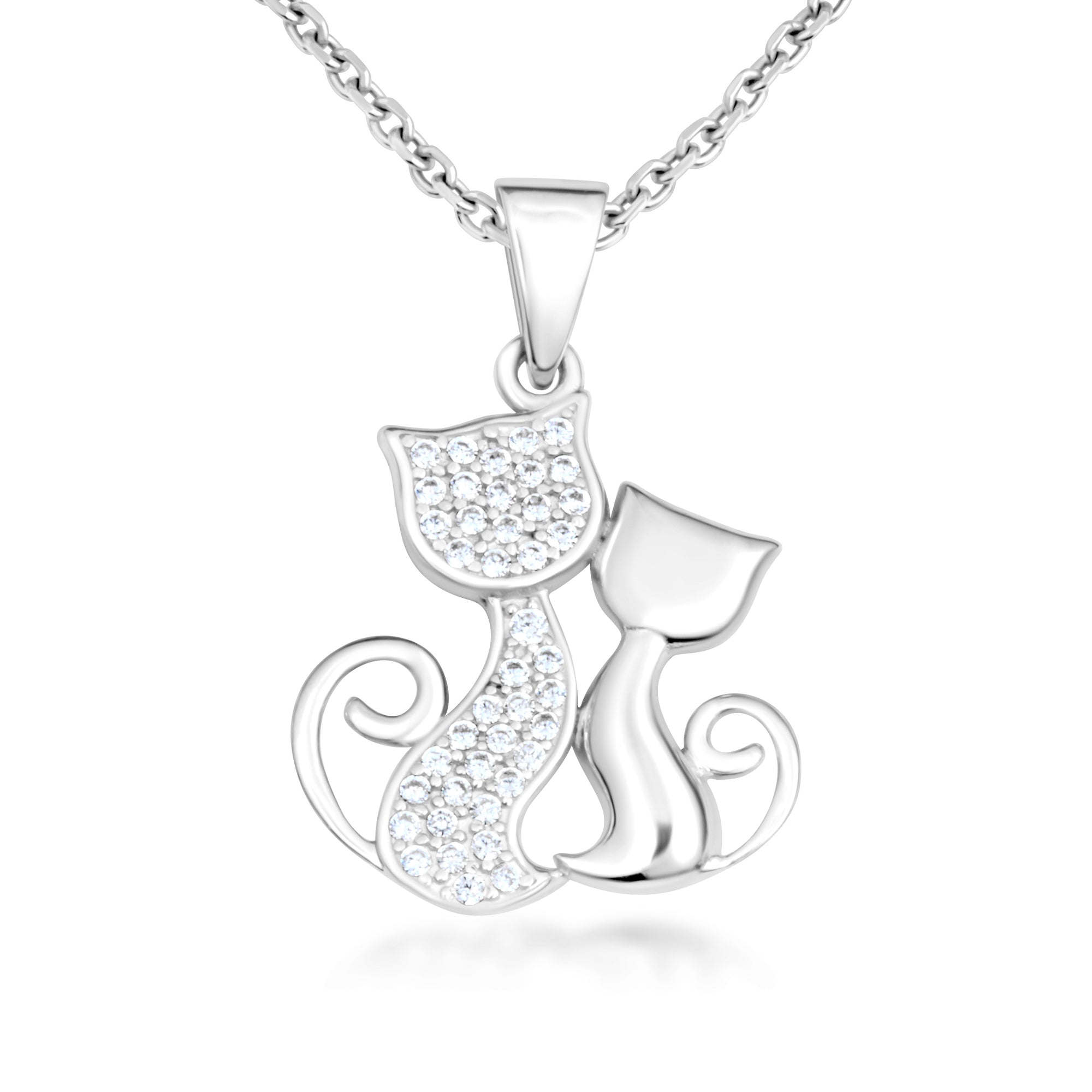 Gold Cubic Zirconia Pet Cats Silhouette Pendant Necklace, view 6