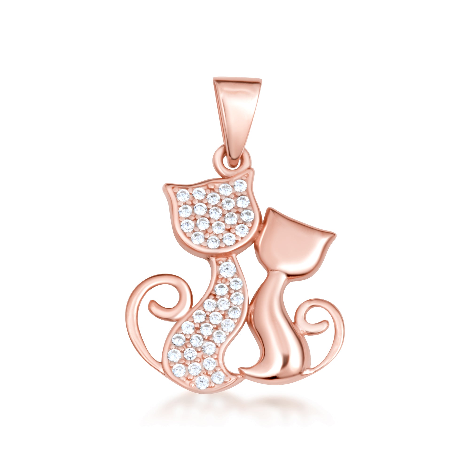 Gold Cubic Zirconia Pet Cats Silhouette Pendant Necklace, view 7