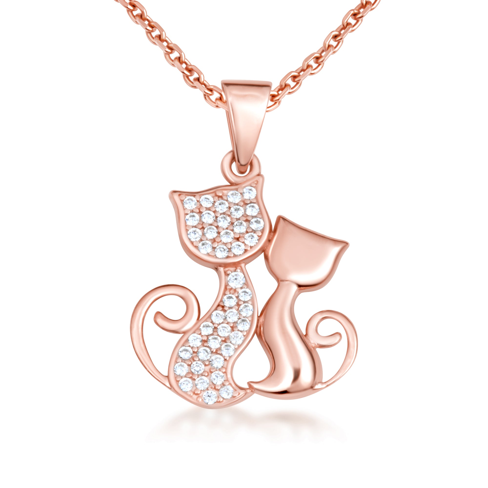 Gold Cubic Zirconia Pet Cats Silhouette Pendant Necklace, view 8