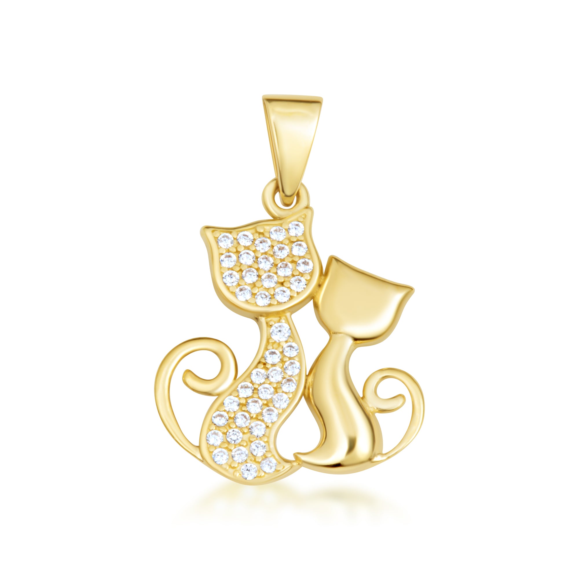 Gold Cubic Zirconia Pet Cats Silhouette Pendant Necklace, view 9