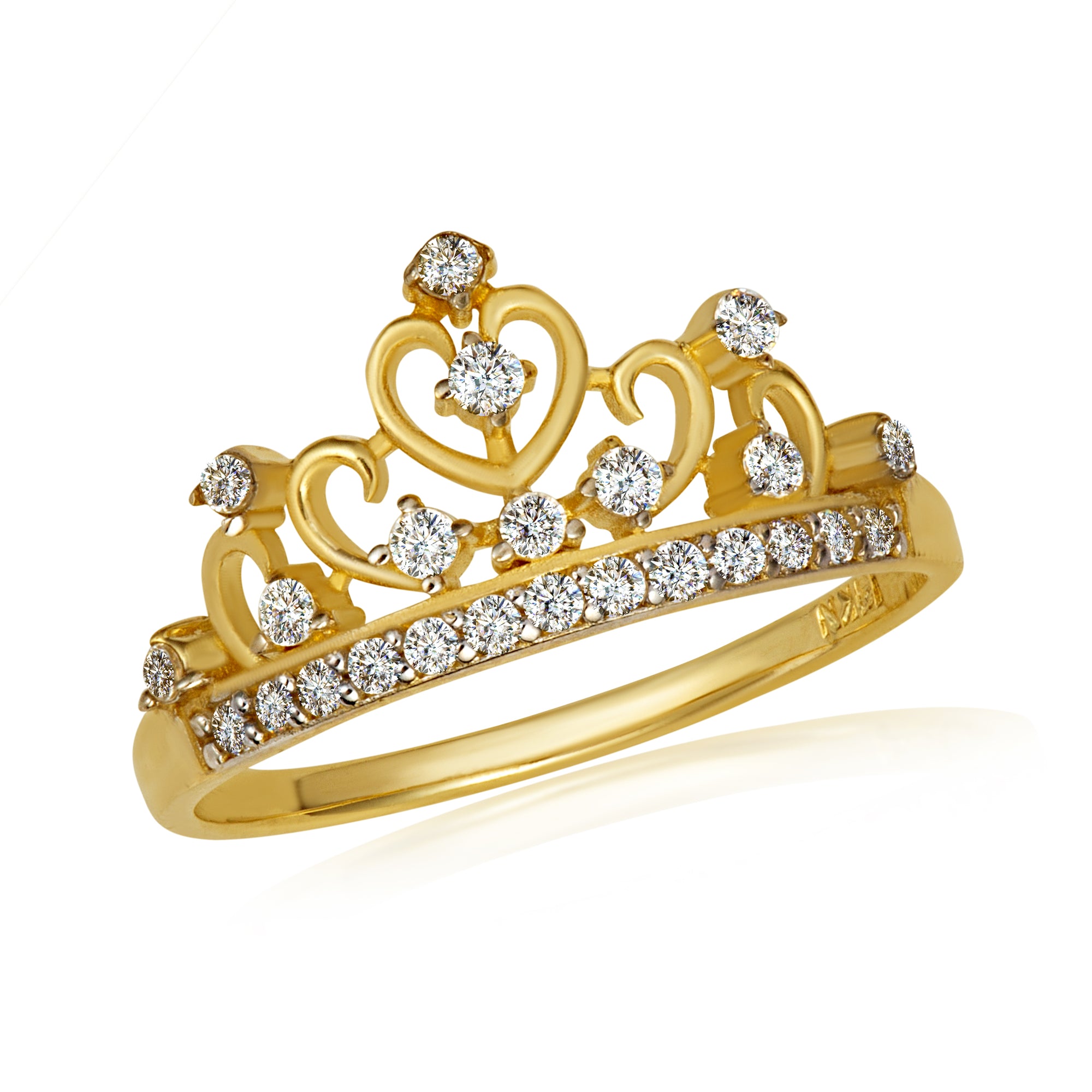 Gold Cubic Zirconia Royal Crown Heart Tiara Ring