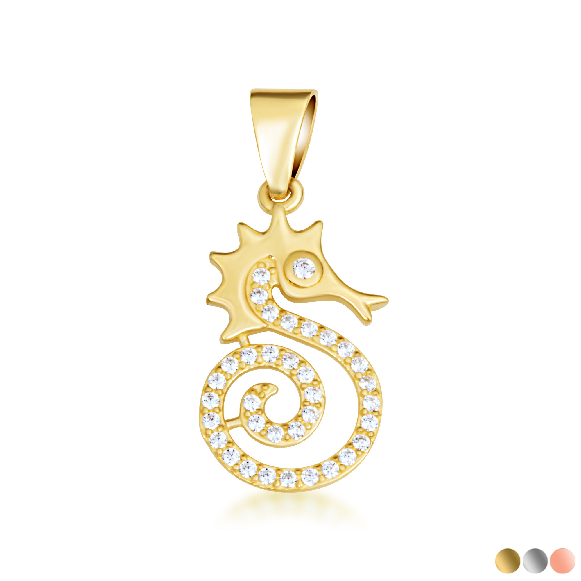 Gold Cubic Zirconia Seahorse Pendant Necklace
