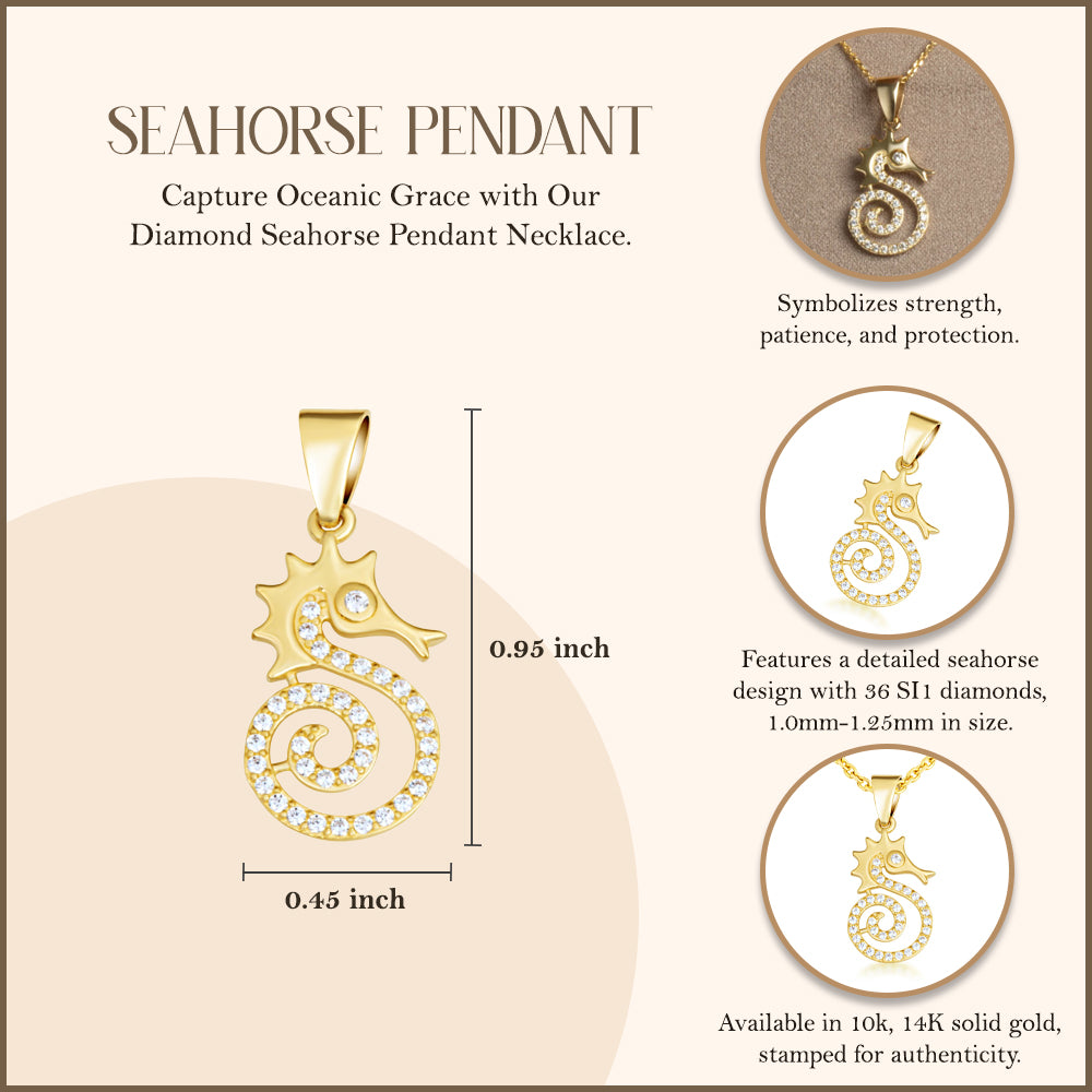 Gold Cubic Zirconia Seahorse Pendant Necklace, view 3