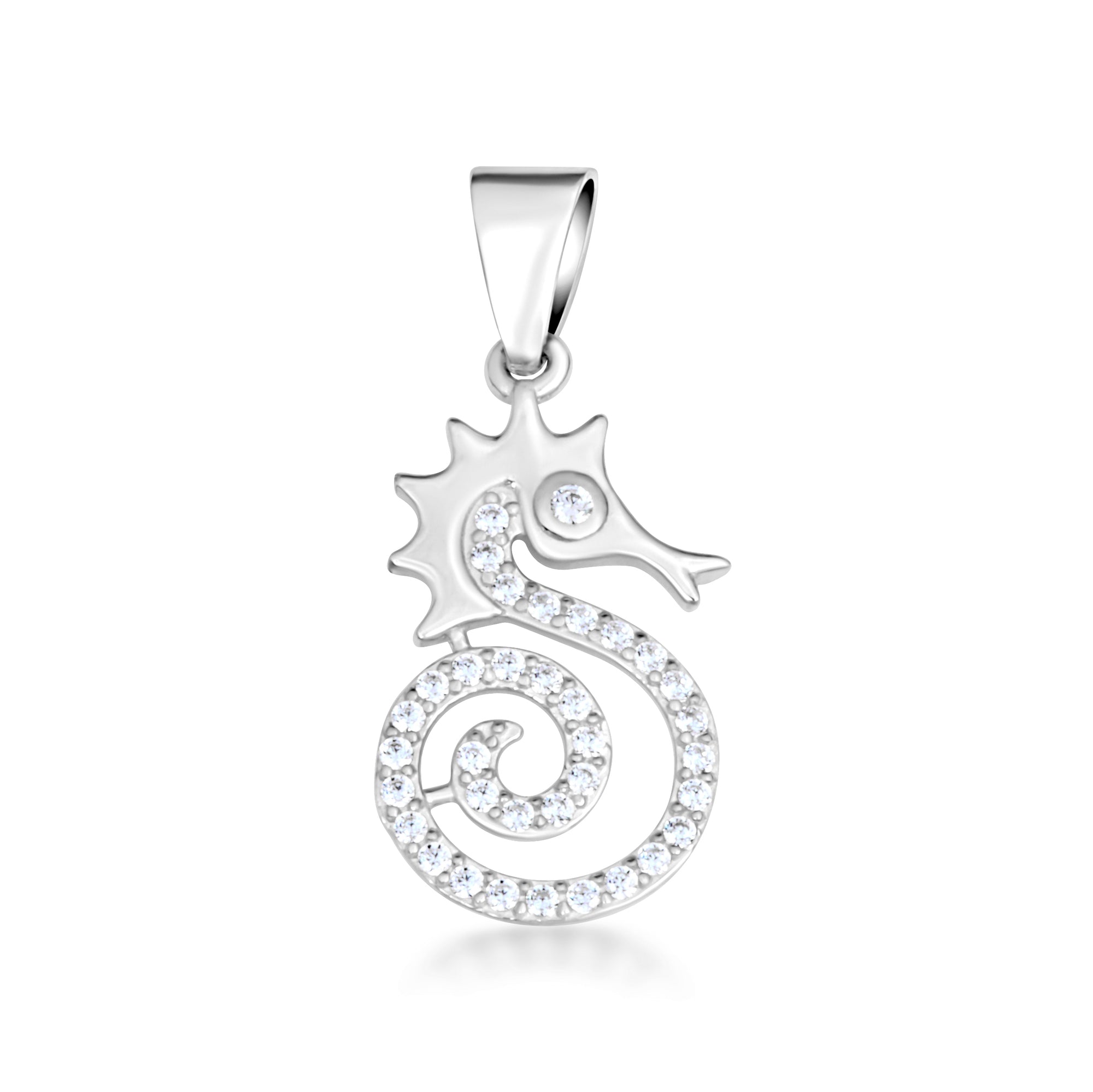 Gold Cubic Zirconia Seahorse Pendant Necklace, view 5