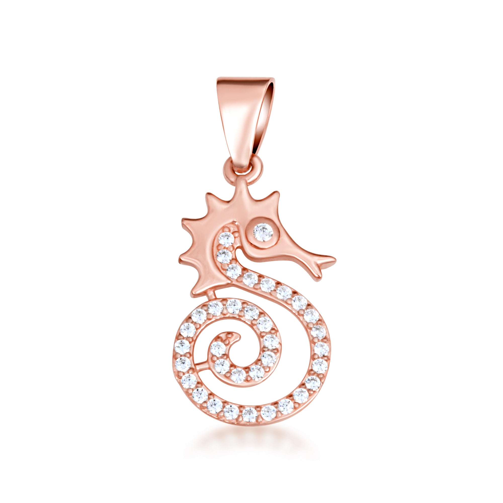 Gold Cubic Zirconia Seahorse Pendant Necklace, view 7