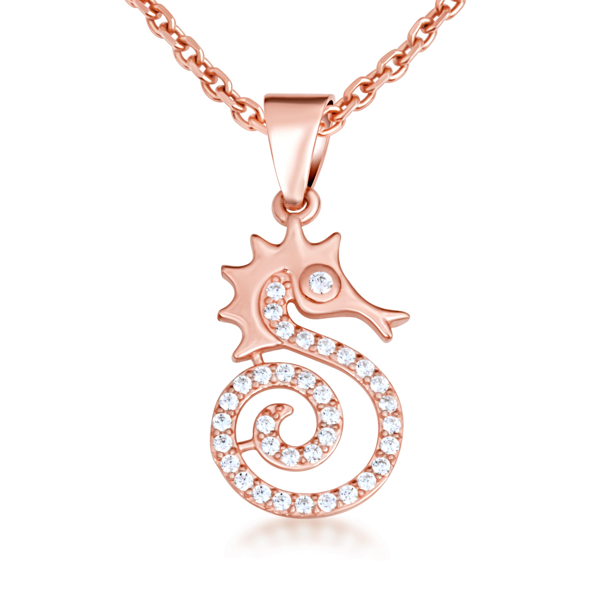 Gold Cubic Zirconia Seahorse Pendant Necklace, view 8