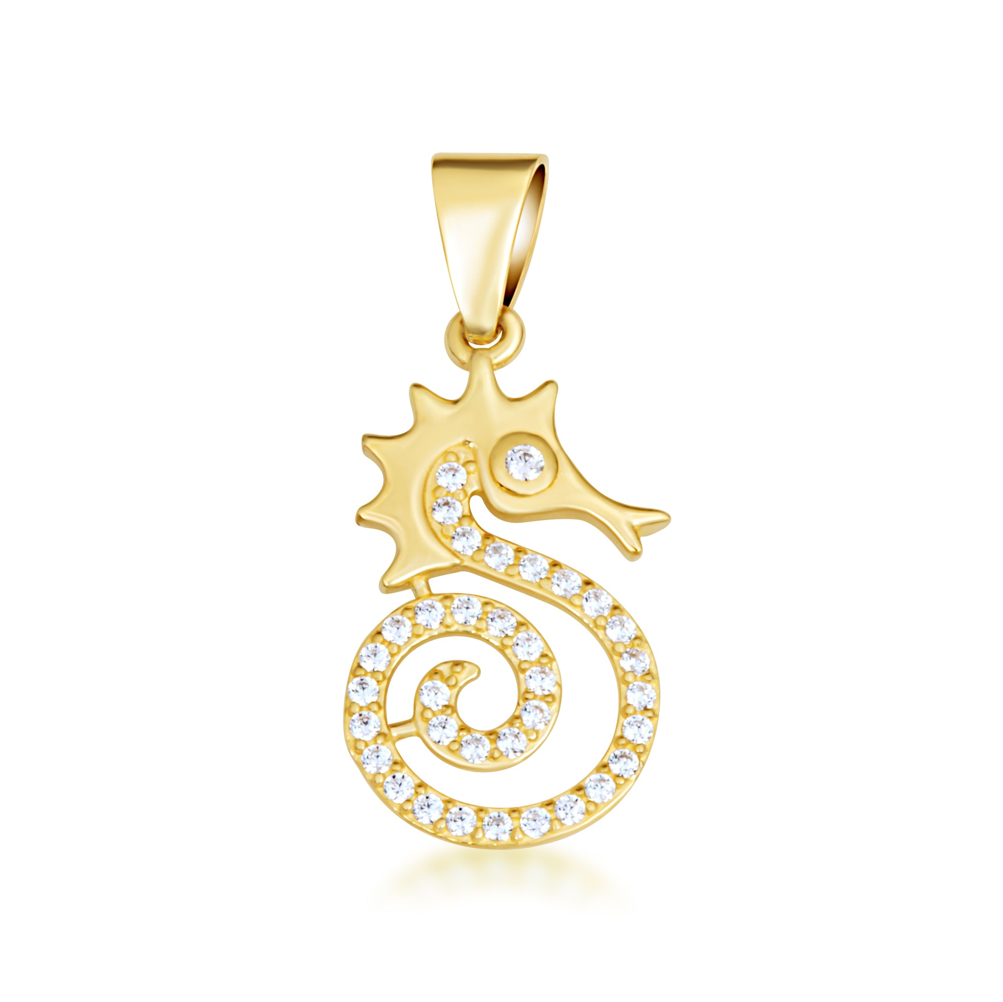 Gold Cubic Zirconia Seahorse Pendant Necklace, view 9