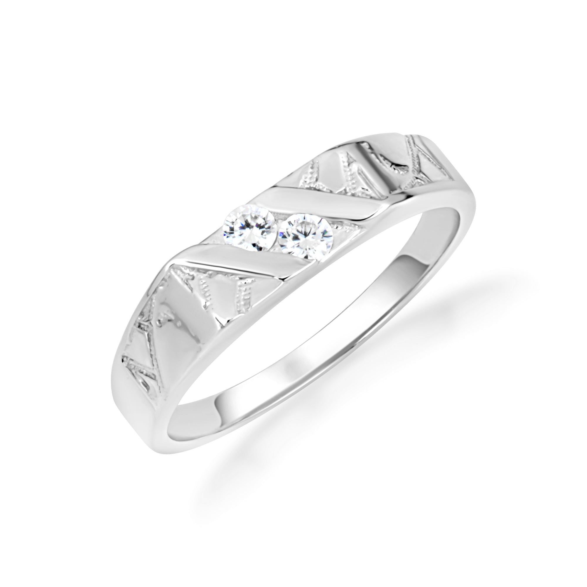 Gold Cubic Zirconia Striped Band Ring, view 4