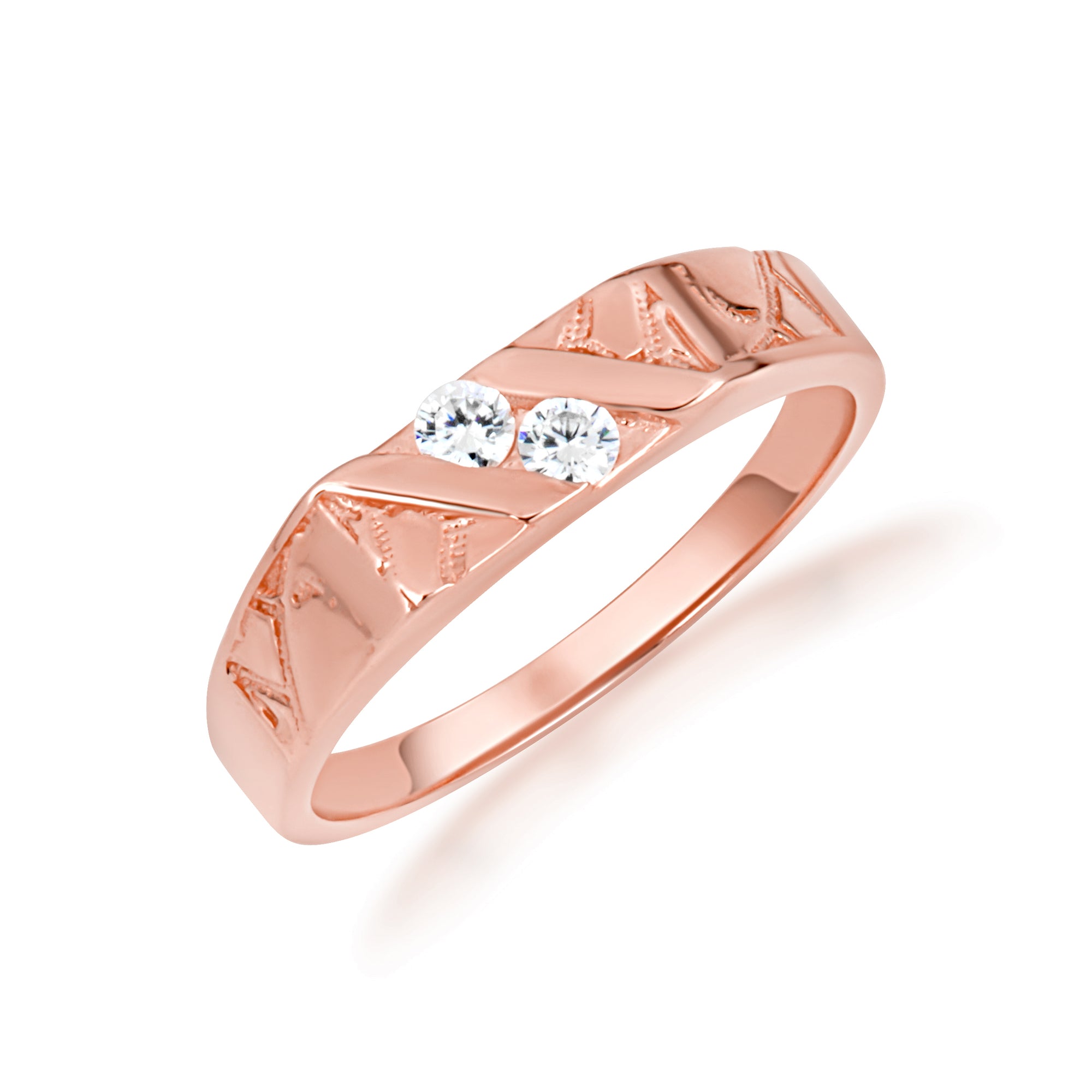 Gold Cubic Zirconia Striped Band Ring, view 5