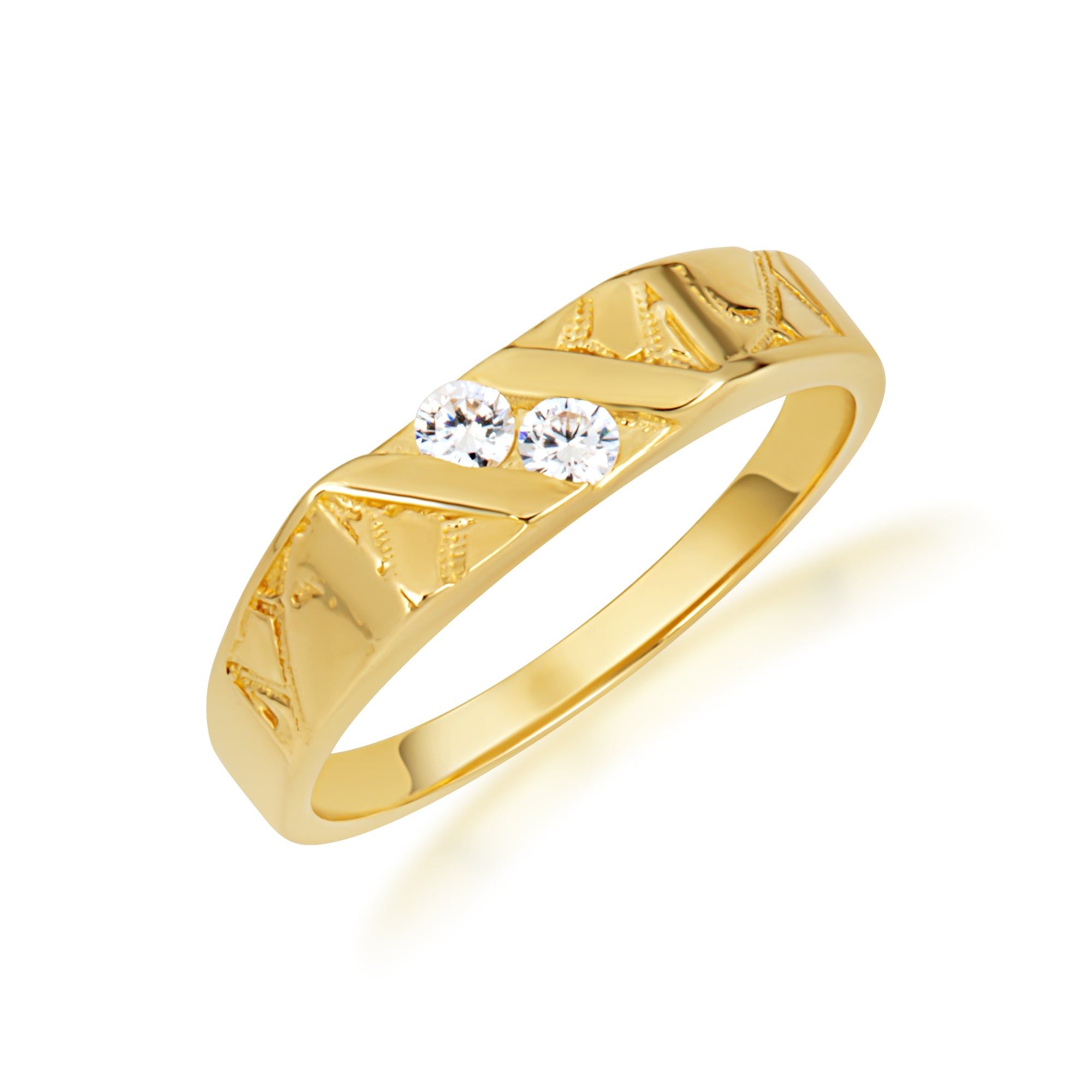 Gold Cubic Zirconia Striped Band Ring, view 6