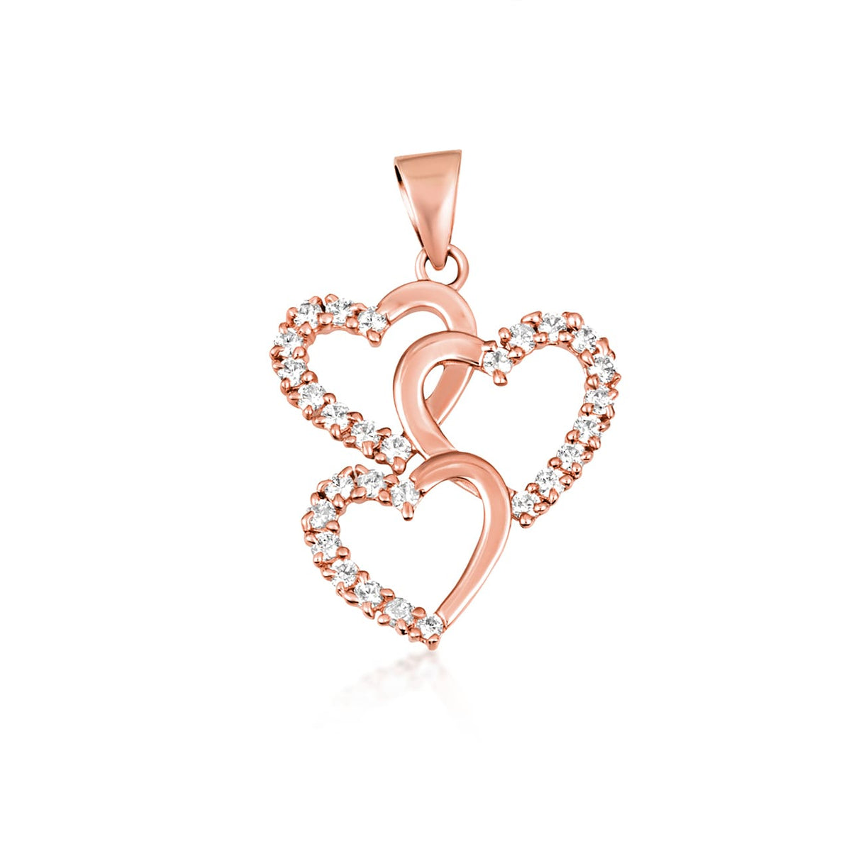 Gold Cubic Zirconia Triple Heart Pendant Necklace, view 5