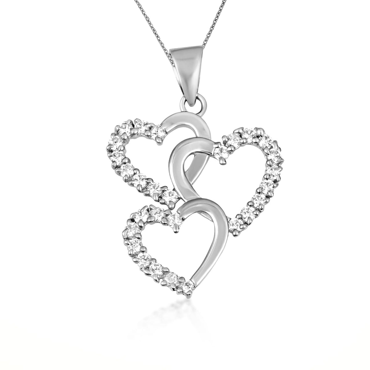 Gold Cubic Zirconia Triple Heart Pendant Necklace, view 6