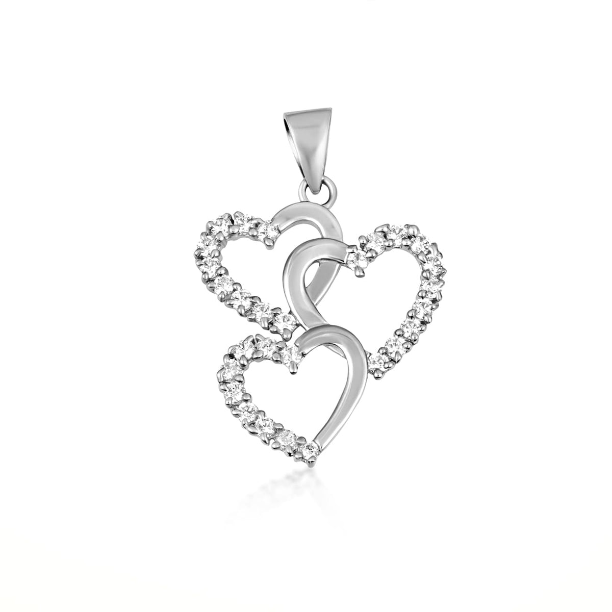 Gold Cubic Zirconia Triple Heart Pendant Necklace, view 7