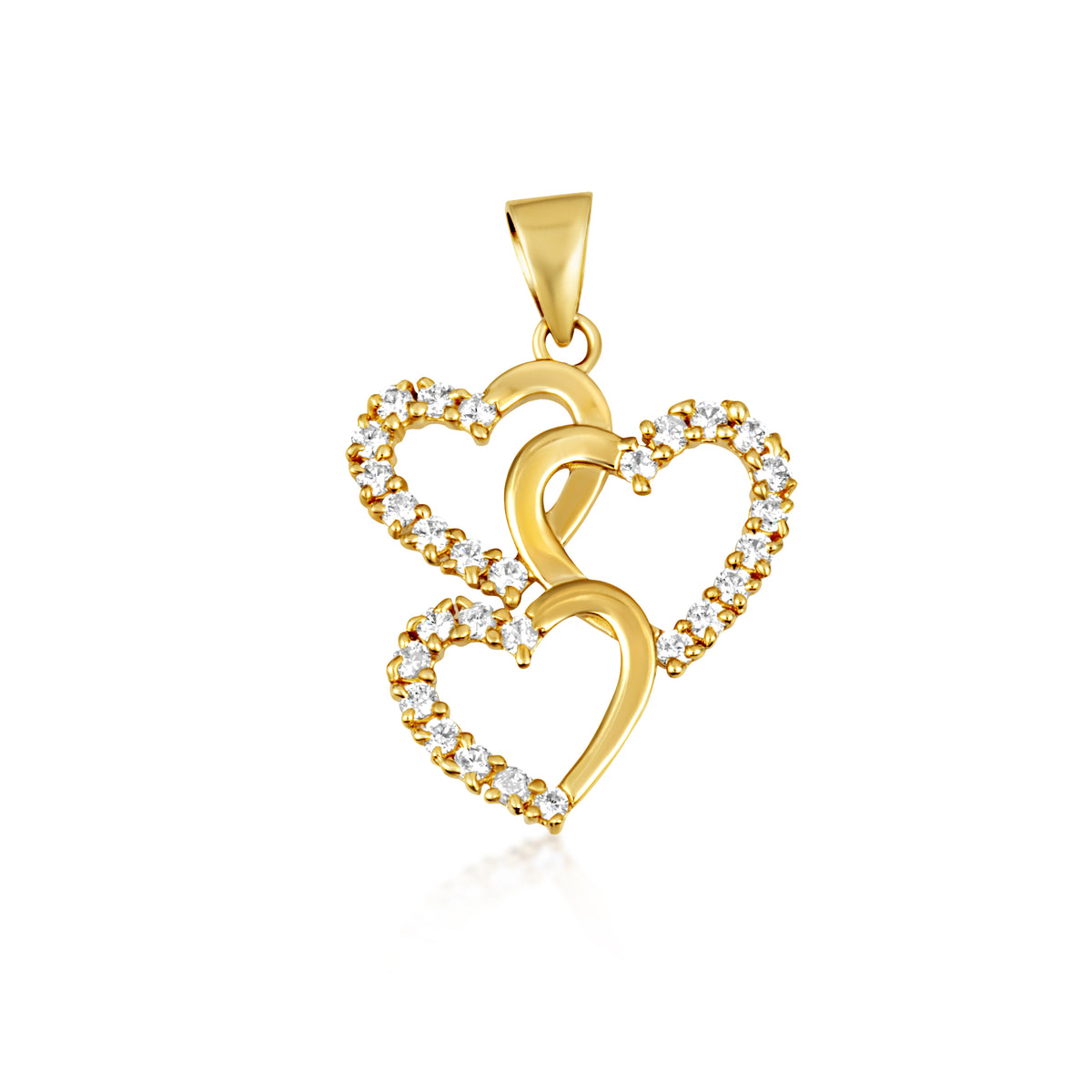 Gold Cubic Zirconia Triple Heart Pendant Necklace, view 8