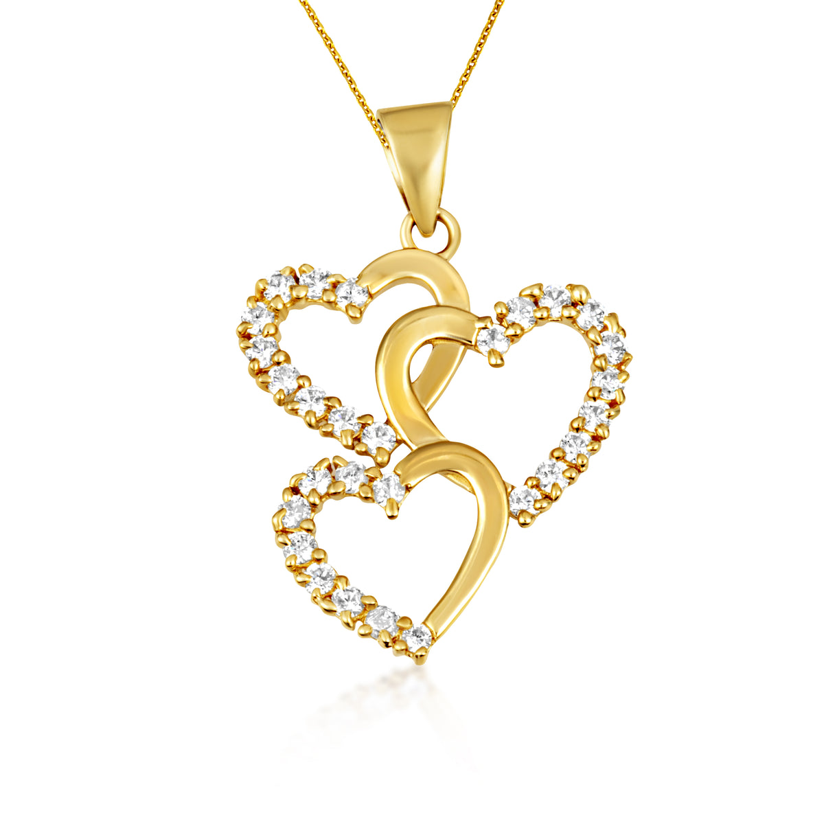 Gold Cubic Zirconia Triple Heart Pendant Necklace, view 9