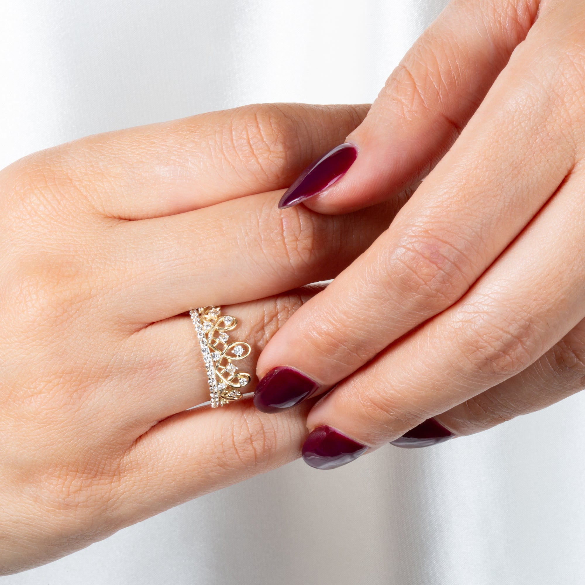 Gold Cubic Zirconia Wavy Crown Ring, view 2